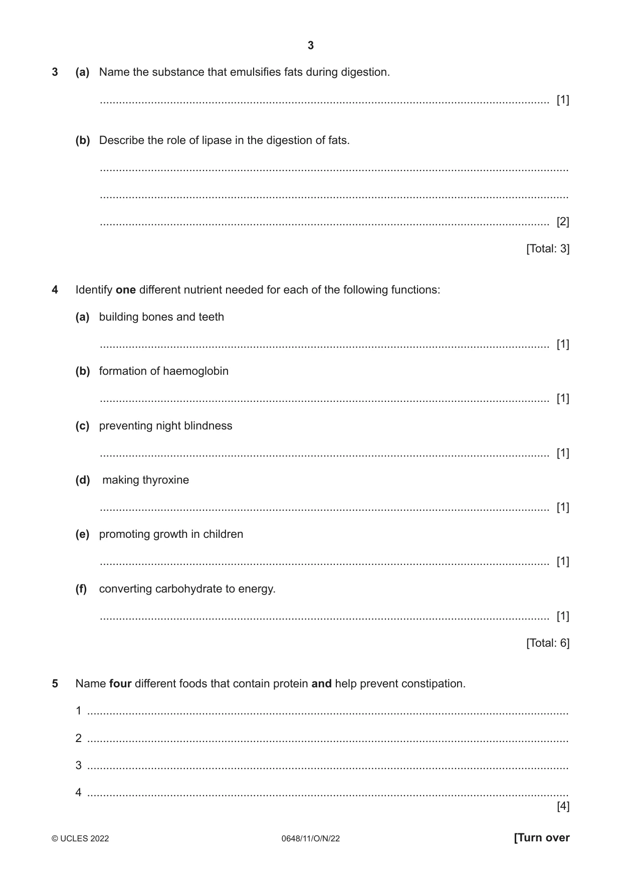 Cambridge IGCSE Food and Nutrition 0648 2022 Oct/Nov Paper 1 · Variant 1 question paper, page 3 of 12