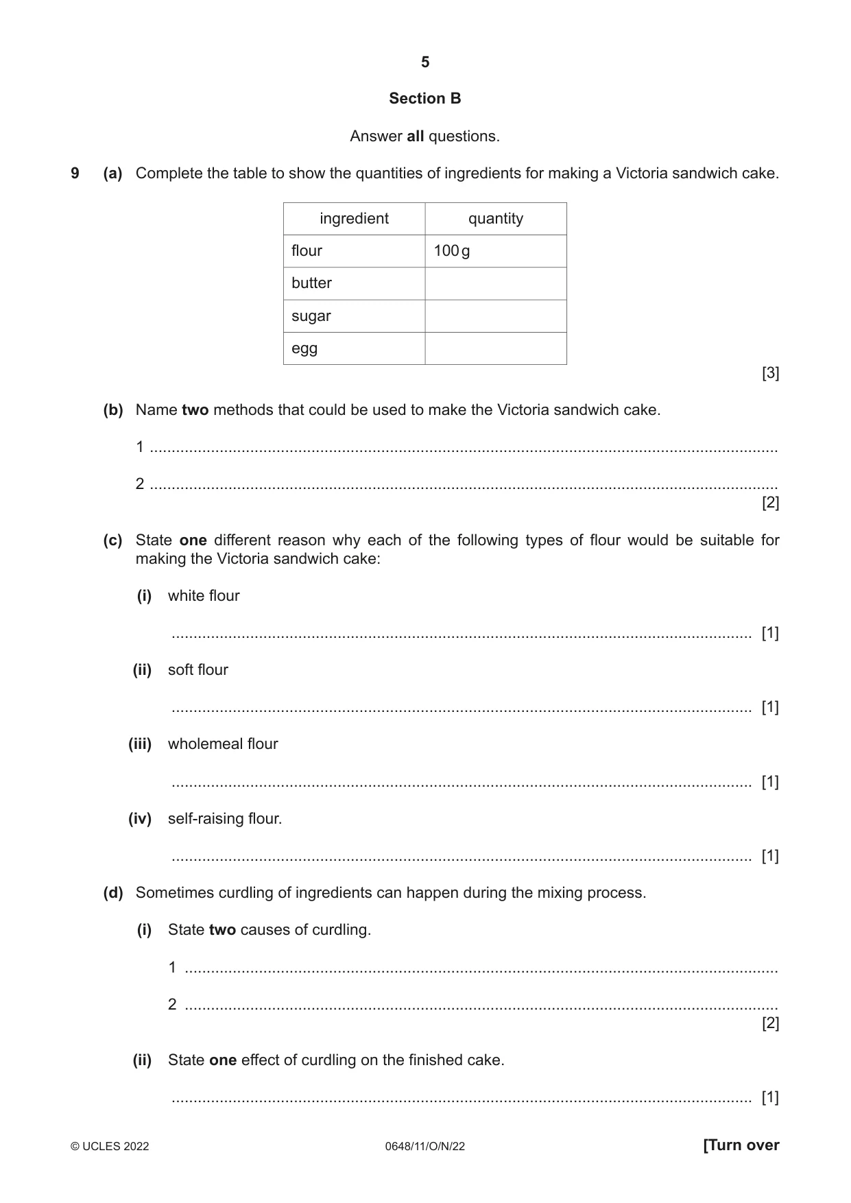 Cambridge IGCSE Food and Nutrition 0648 2022 Oct/Nov Paper 1 · Variant 1 question paper, page 5 of 12