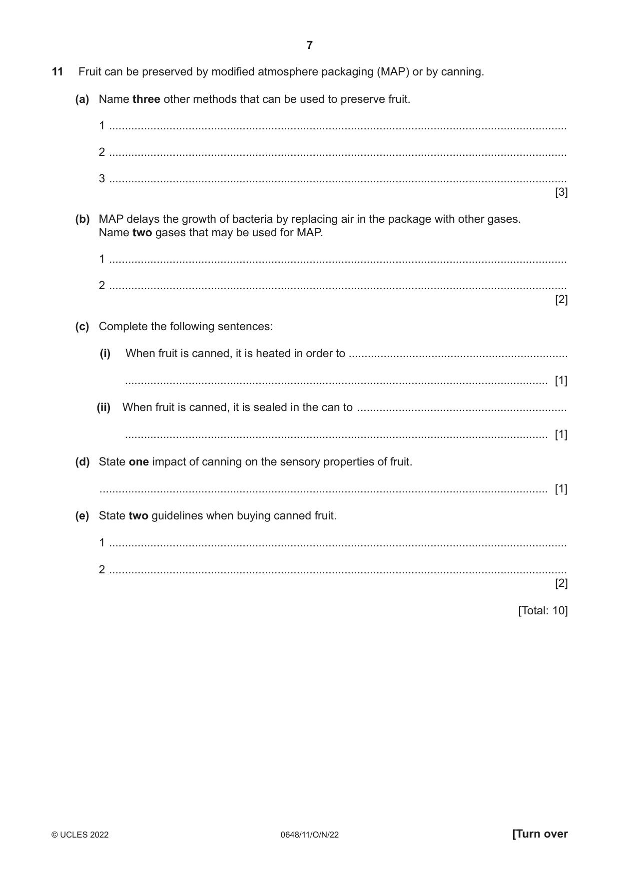 Cambridge IGCSE Food and Nutrition 0648 2022 Oct/Nov Paper 1 · Variant 1 question paper, page 7 of 12