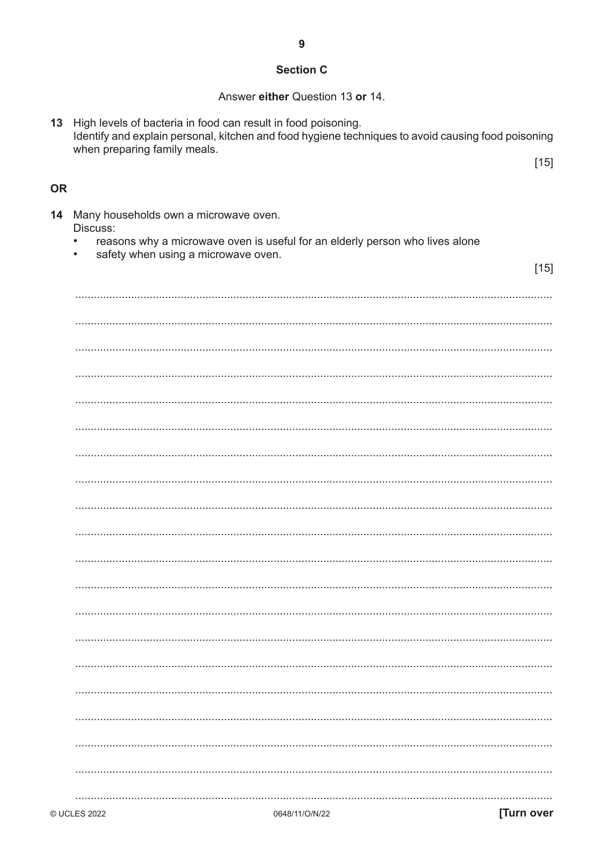Cambridge IGCSE Food and Nutrition 0648 2022 Oct/Nov Paper 1 · Variant 1 question paper, page 9 of 12