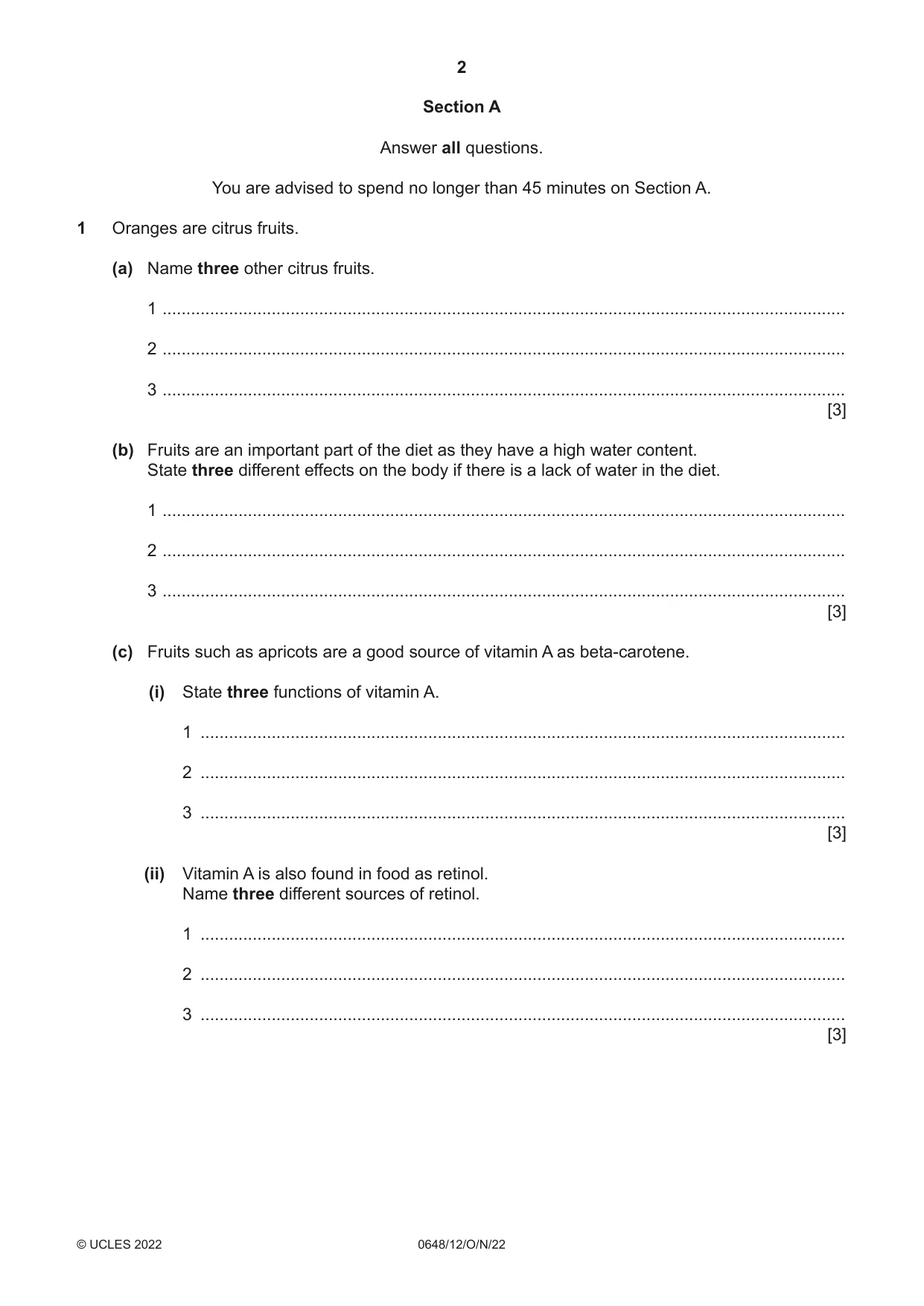 Cambridge IGCSE Food and Nutrition 0648 2022 Oct/Nov Paper 1 · Variant 2 question paper, page 2 of 12