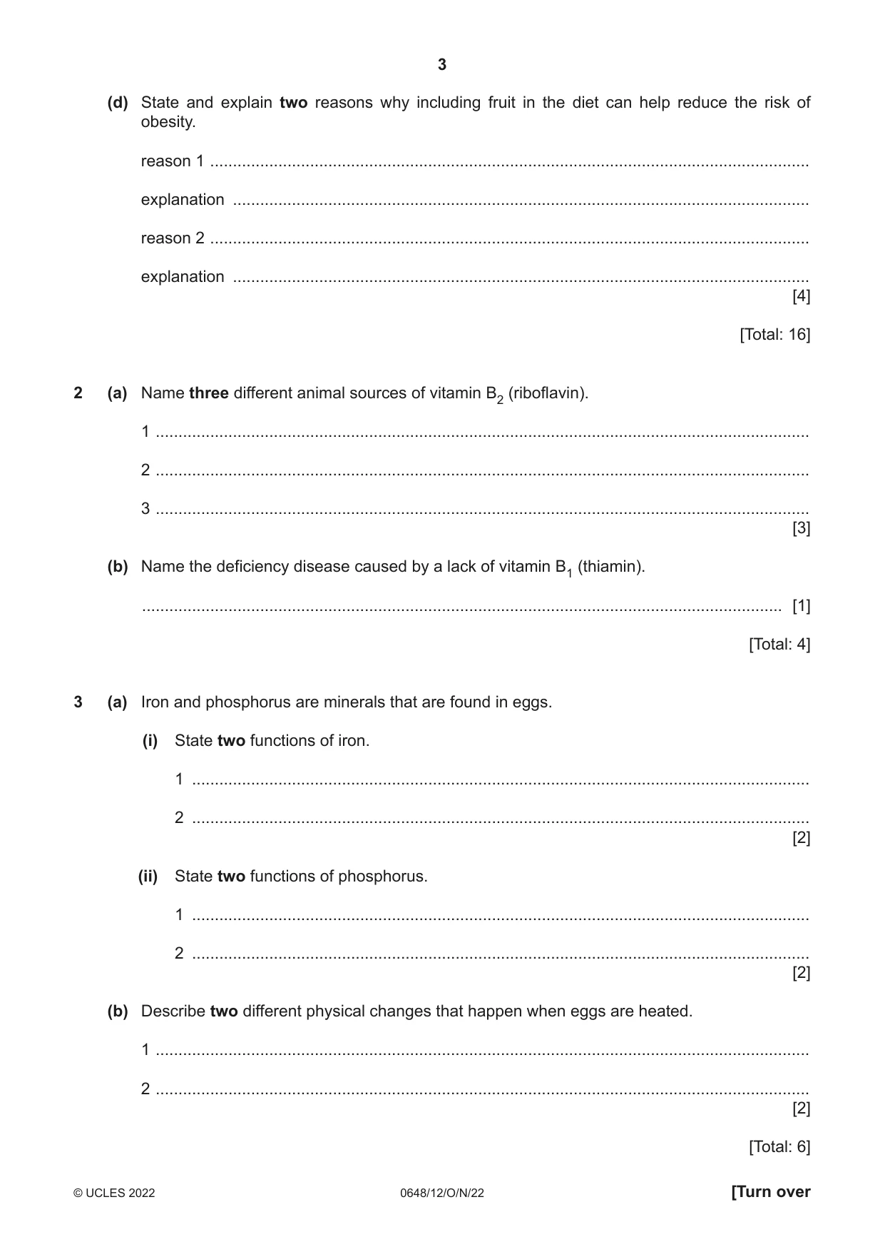 Cambridge IGCSE Food and Nutrition 0648 2022 Oct/Nov Paper 1 · Variant 2 question paper, page 3 of 12