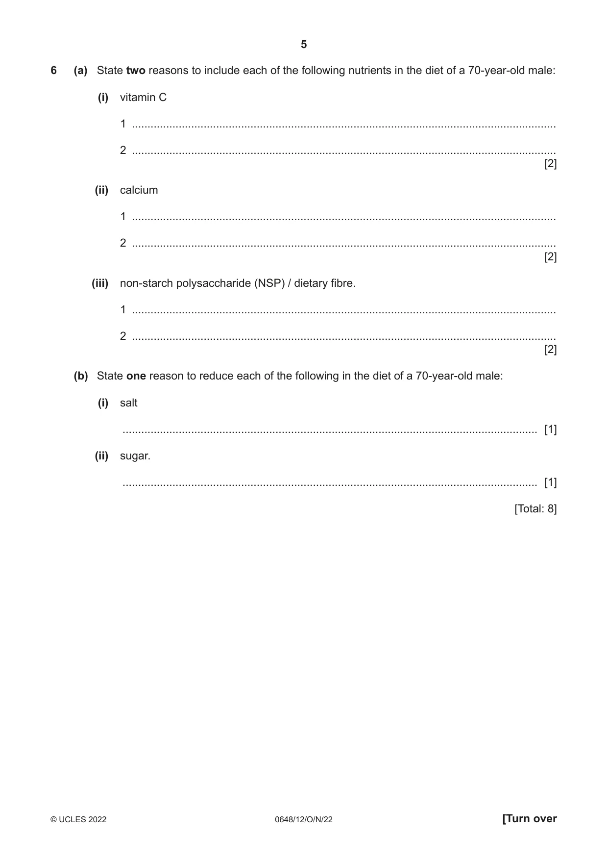 Cambridge IGCSE Food and Nutrition 0648 2022 Oct/Nov Paper 1 · Variant 2 question paper, page 5 of 12