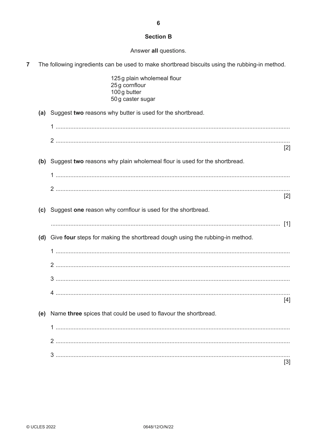 Cambridge IGCSE Food and Nutrition 0648 2022 Oct/Nov Paper 1 · Variant 2 question paper, page 6 of 12