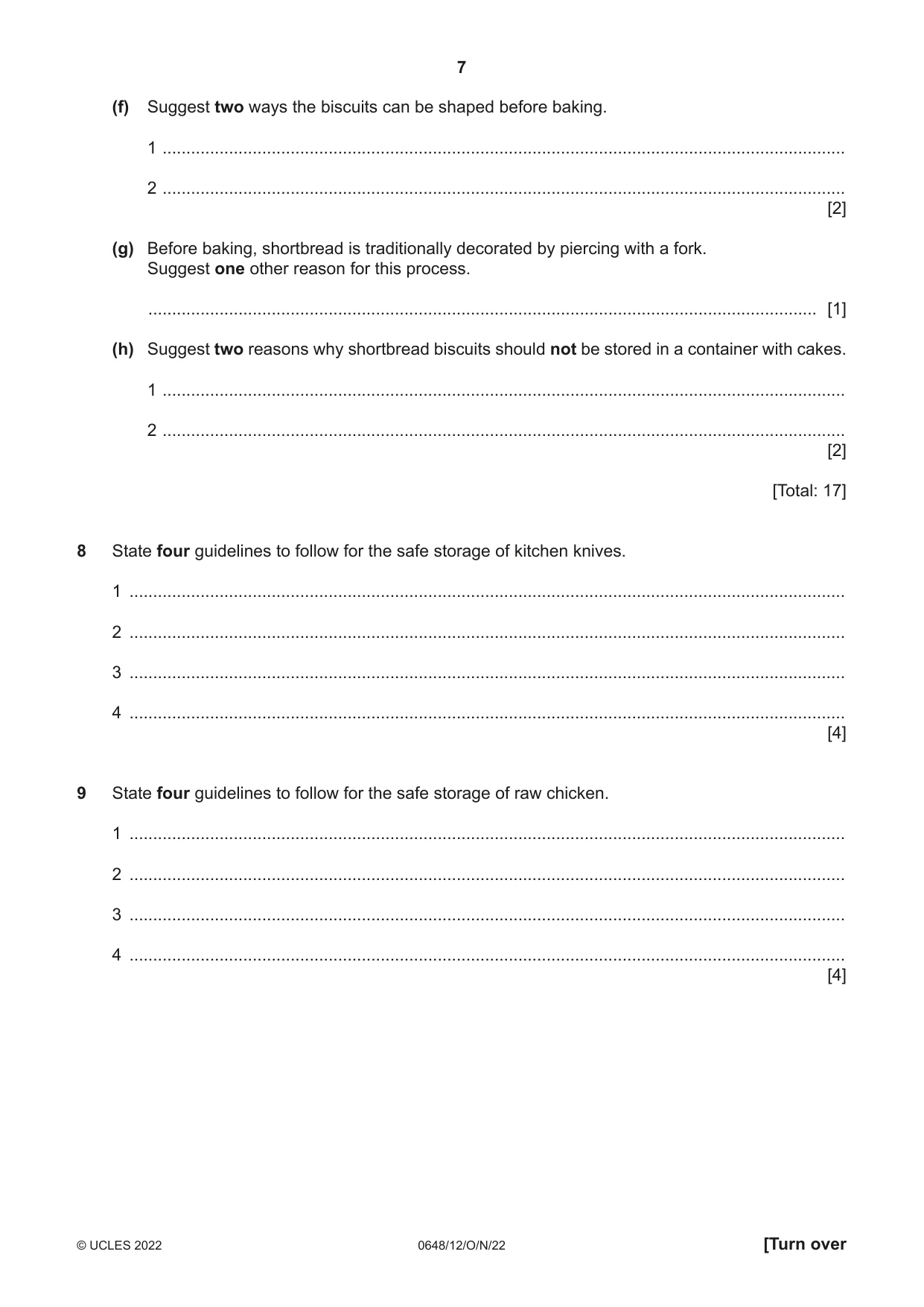 Cambridge IGCSE Food and Nutrition 0648 2022 Oct/Nov Paper 1 · Variant 2 question paper, page 7 of 12