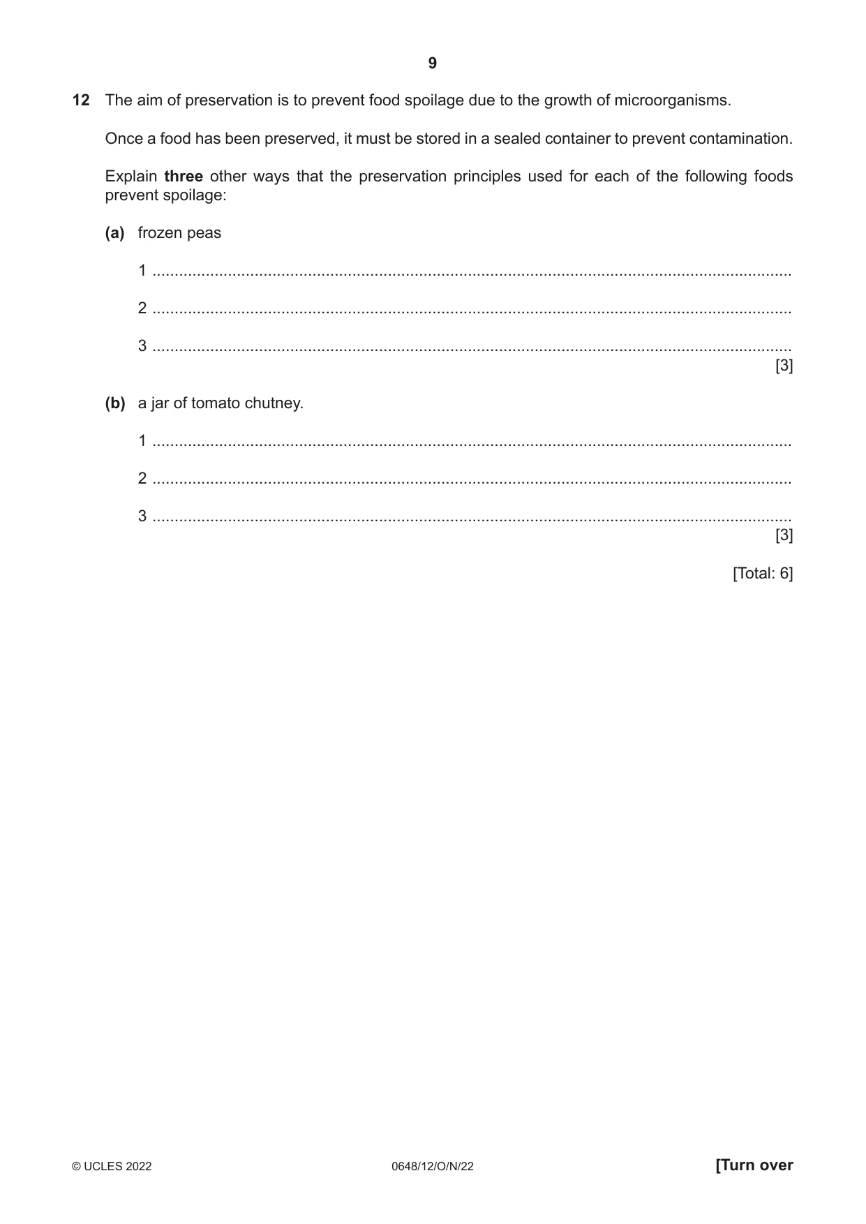 Cambridge IGCSE Food and Nutrition 0648 2022 Oct/Nov Paper 1 · Variant 2 question paper, page 9 of 12