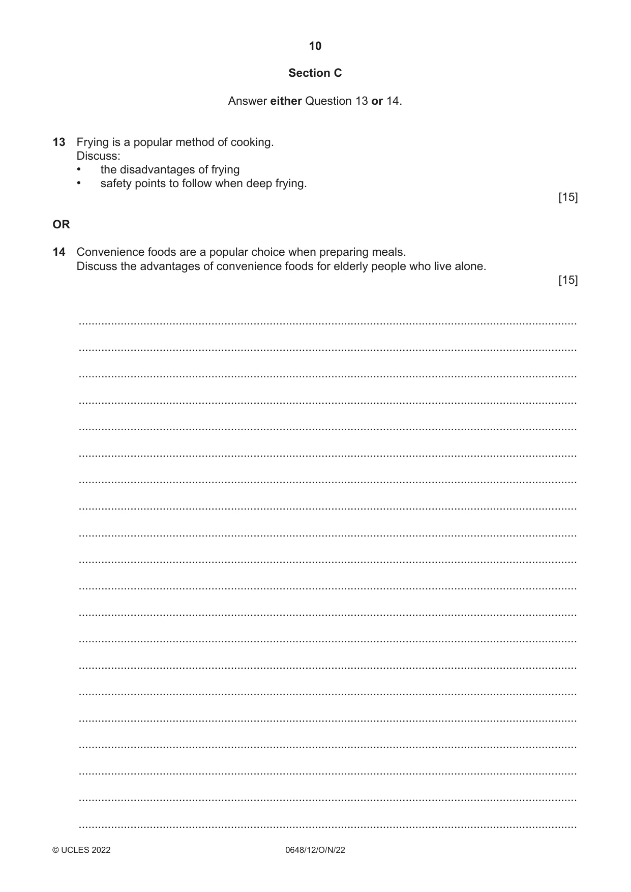 Cambridge IGCSE Food and Nutrition 0648 2022 Oct/Nov Paper 1 · Variant 2 question paper, page 10 of 12