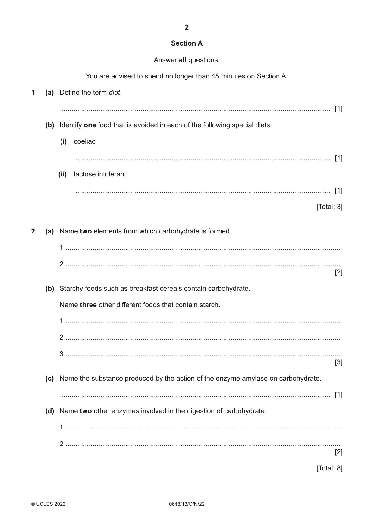 Cambridge IGCSE Food and Nutrition 0648 2022 Oct/Nov Paper 1 · Variant 3 question paper, page 2 of 12