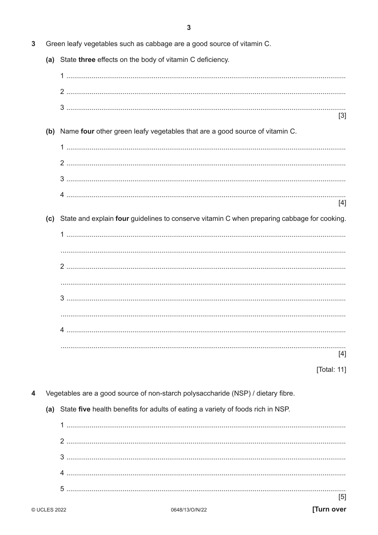 Cambridge IGCSE Food and Nutrition 0648 2022 Oct/Nov Paper 1 · Variant 3 question paper, page 3 of 12
