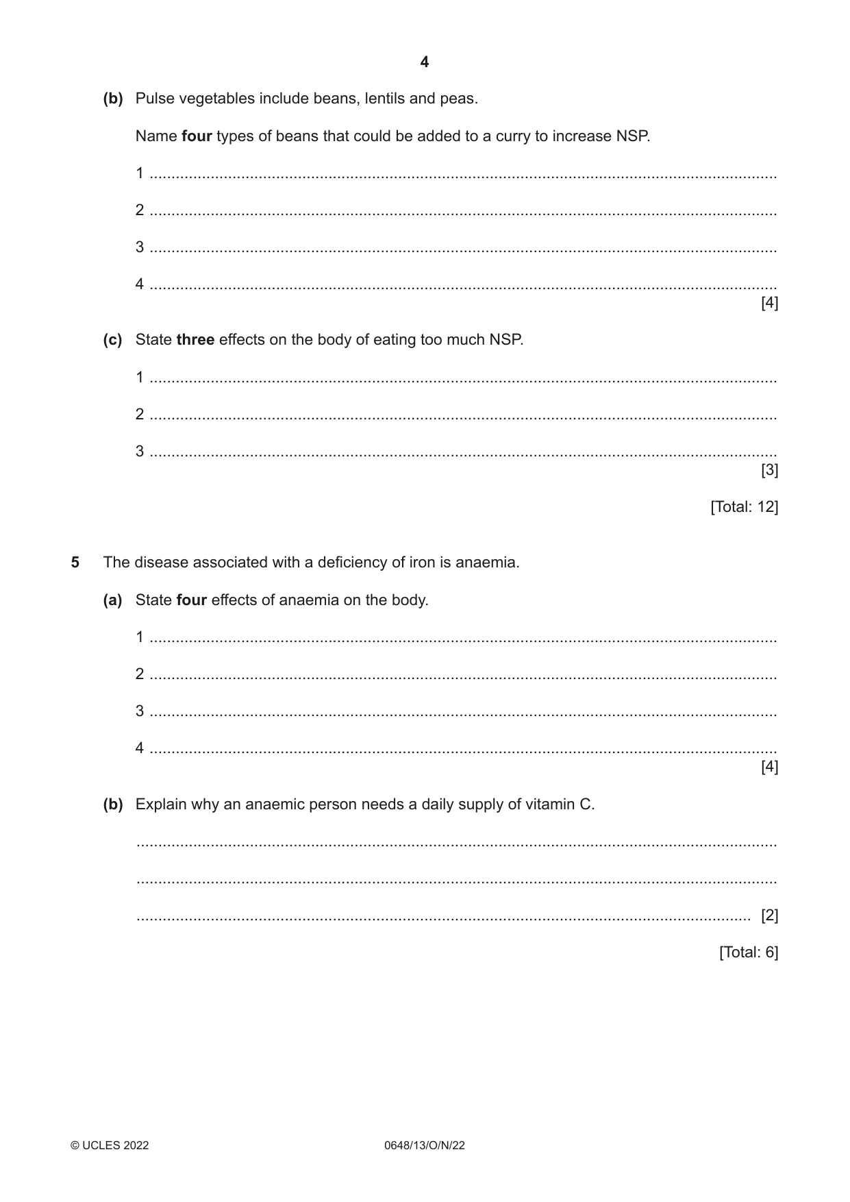 Cambridge IGCSE Food and Nutrition 0648 2022 Oct/Nov Paper 1 · Variant 3 question paper, page 4 of 12