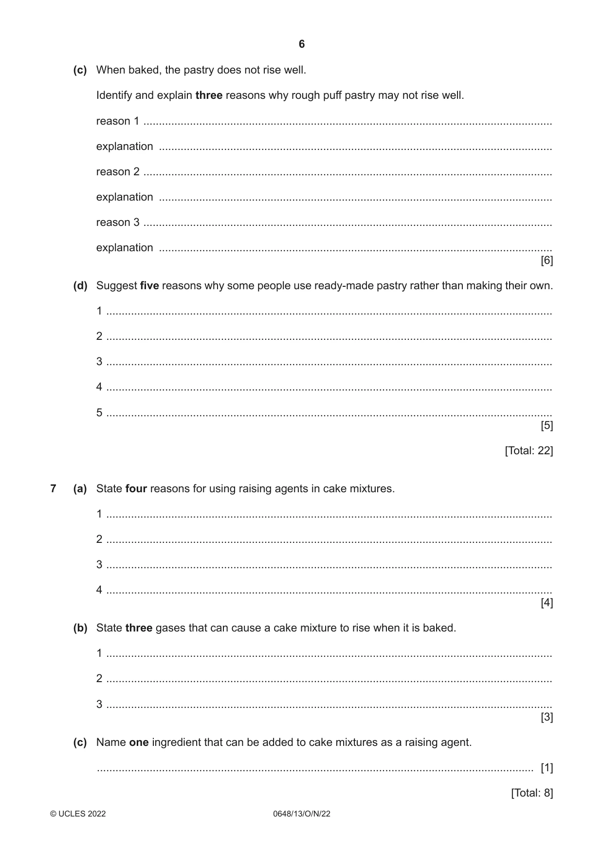 Cambridge IGCSE Food and Nutrition 0648 2022 Oct/Nov Paper 1 · Variant 3 question paper, page 6 of 12
