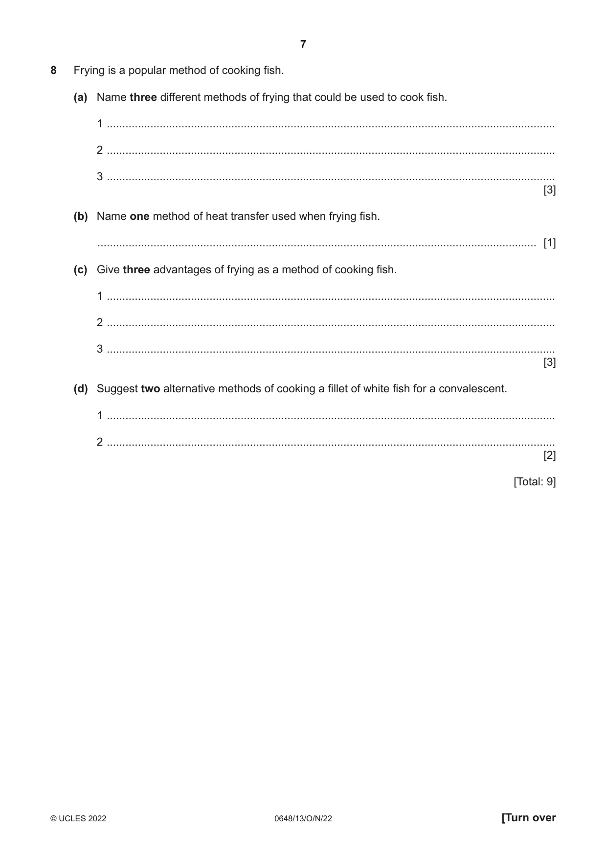 Cambridge IGCSE Food and Nutrition 0648 2022 Oct/Nov Paper 1 · Variant 3 question paper, page 7 of 12