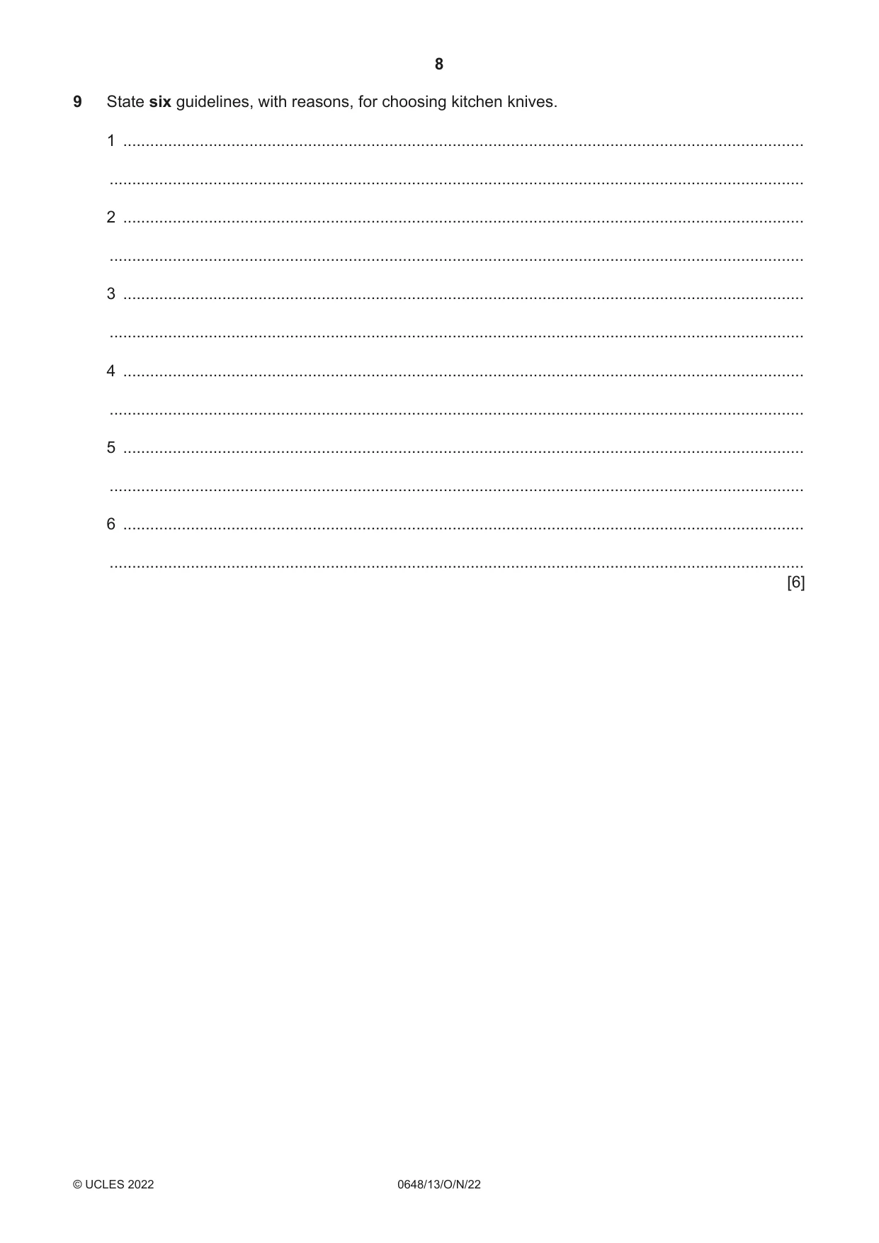 Cambridge IGCSE Food and Nutrition 0648 2022 Oct/Nov Paper 1 · Variant 3 question paper, page 8 of 12