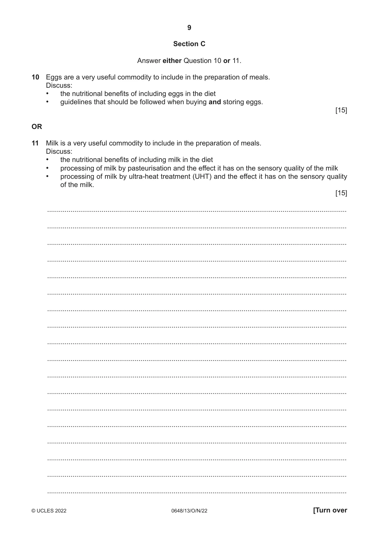 Cambridge IGCSE Food and Nutrition 0648 2022 Oct/Nov Paper 1 · Variant 3 question paper, page 9 of 12