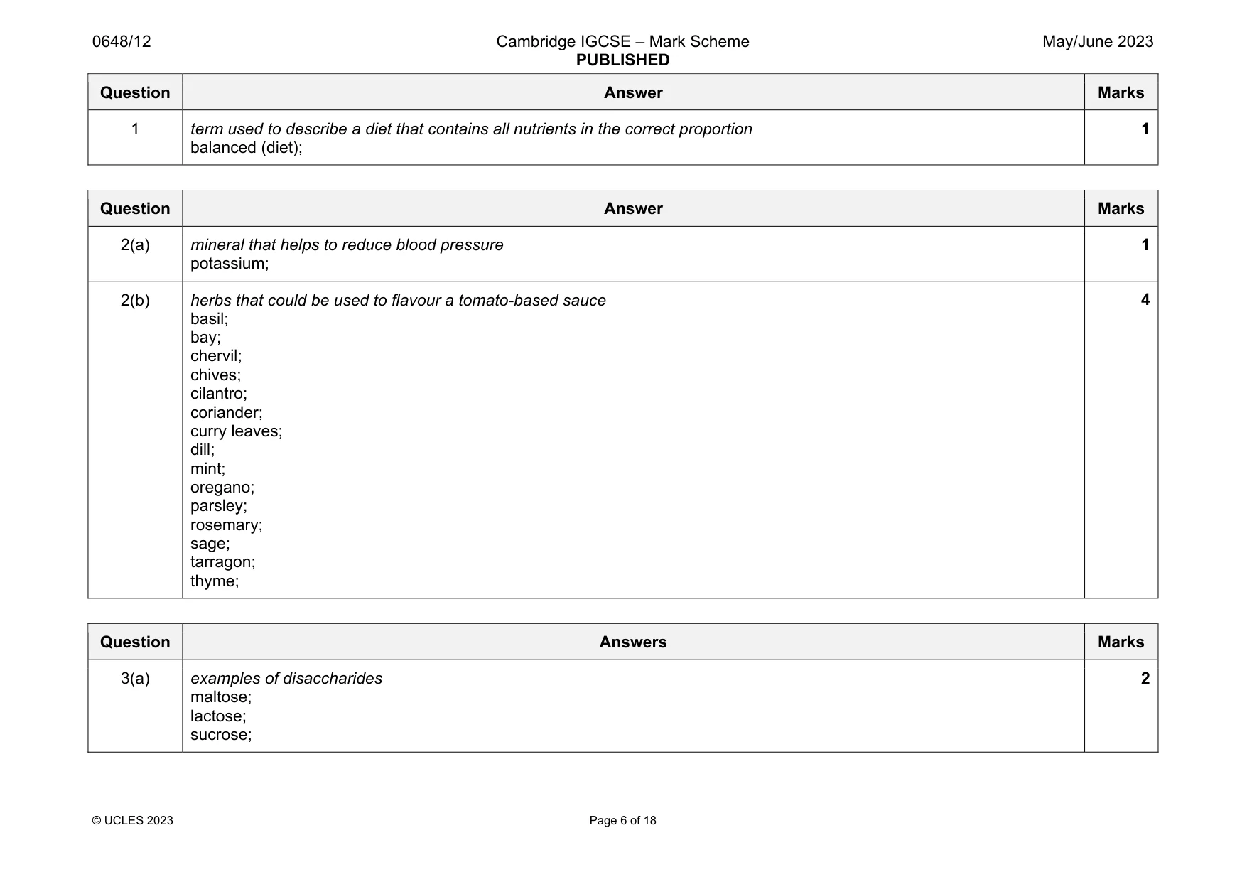 Mark scheme, page 6 of 18