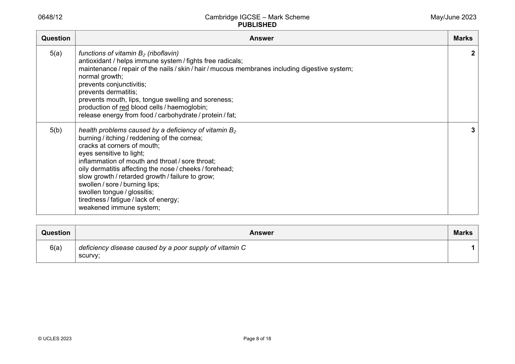Mark scheme, page 8 of 18
