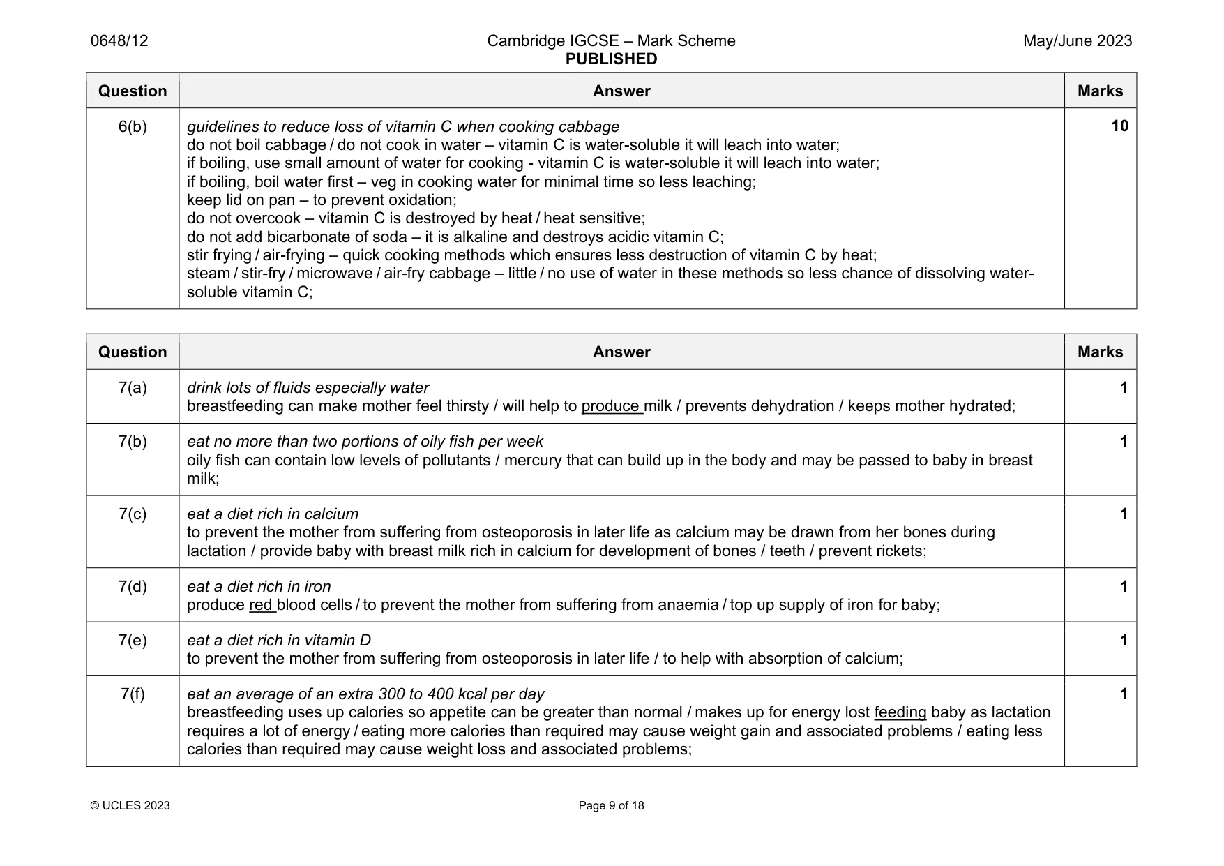 Mark scheme, page 9 of 18