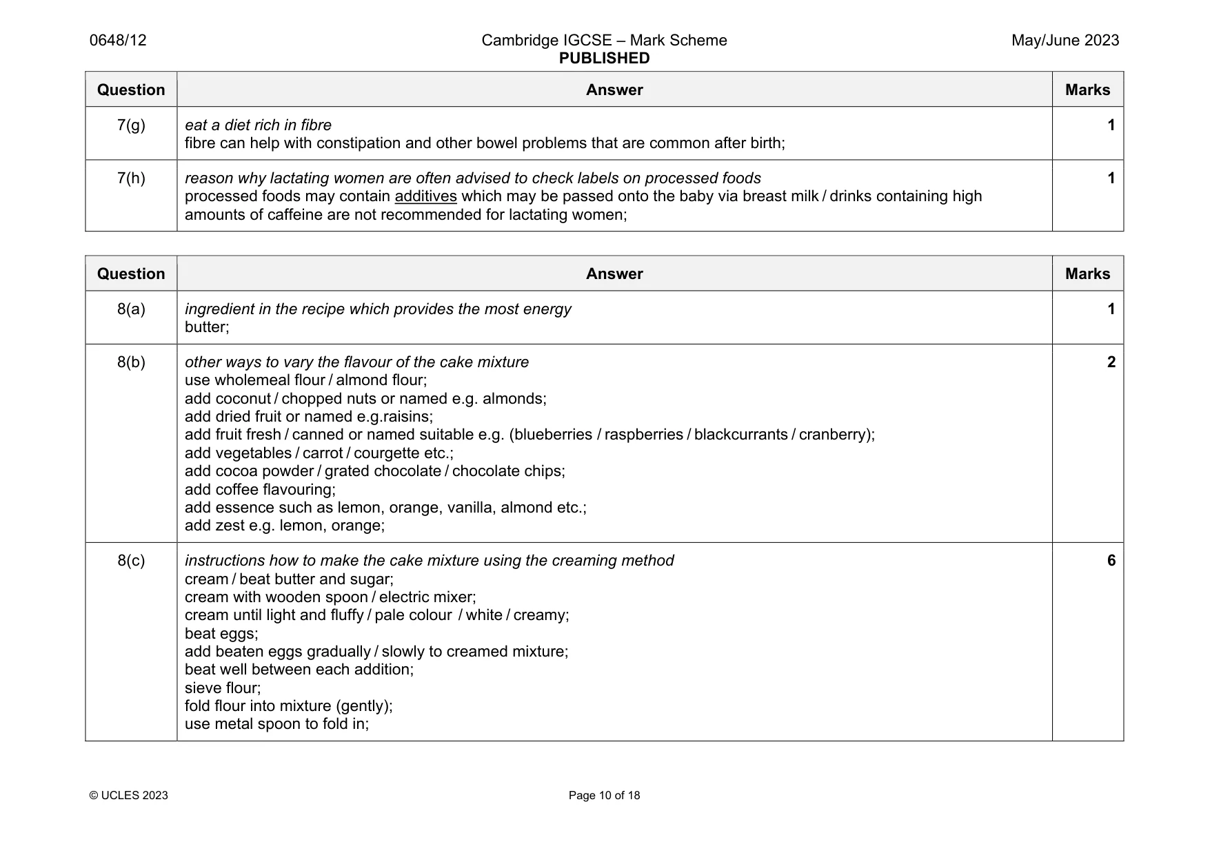 Mark scheme, page 10 of 18