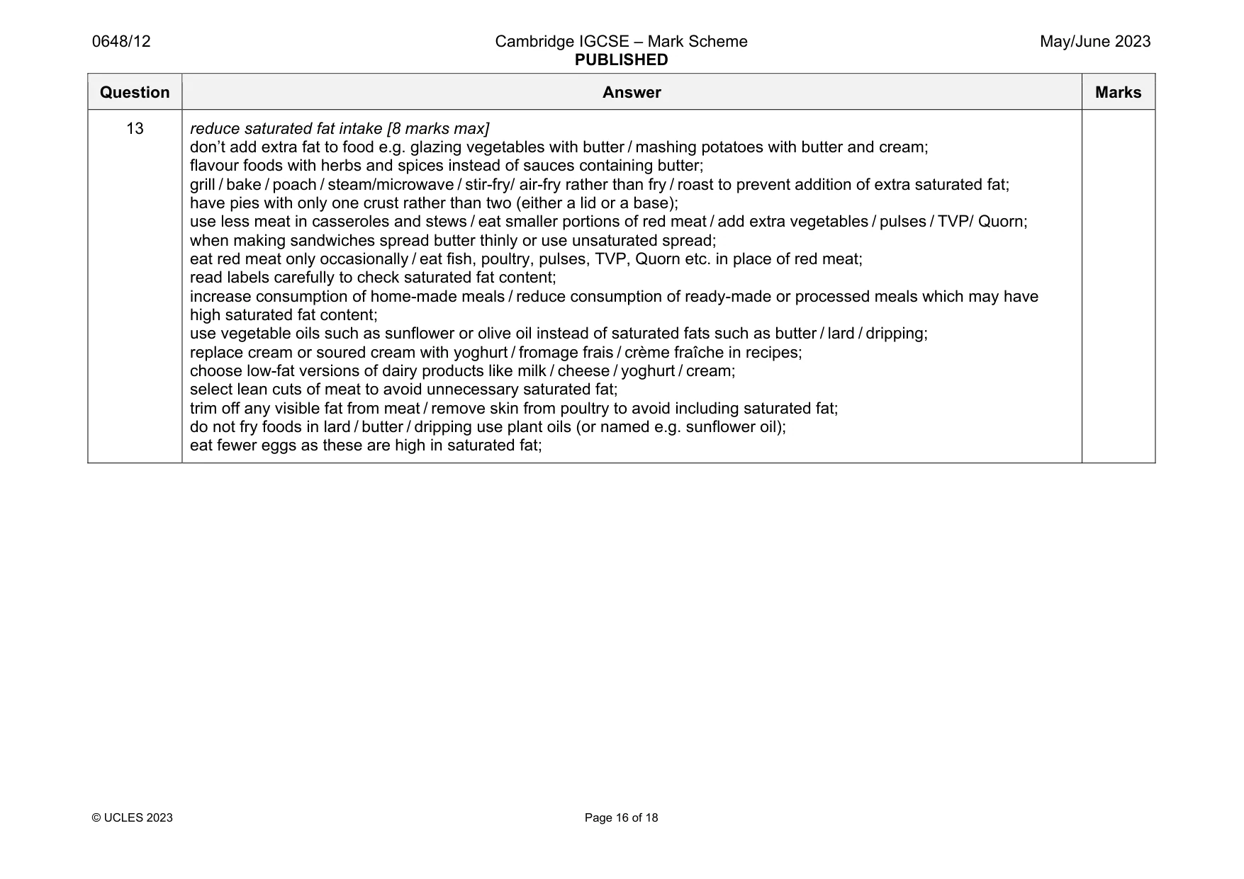 Mark scheme, page 16 of 18
