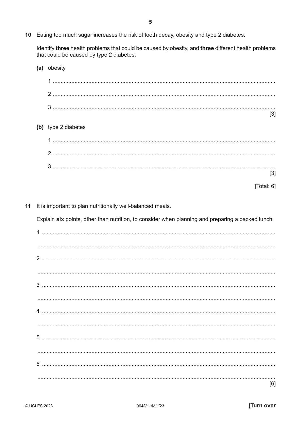 Cambridge IGCSE Food and Nutrition 0648 2023 May/June Paper 1 · Variant 1 question paper, page 5 of 12