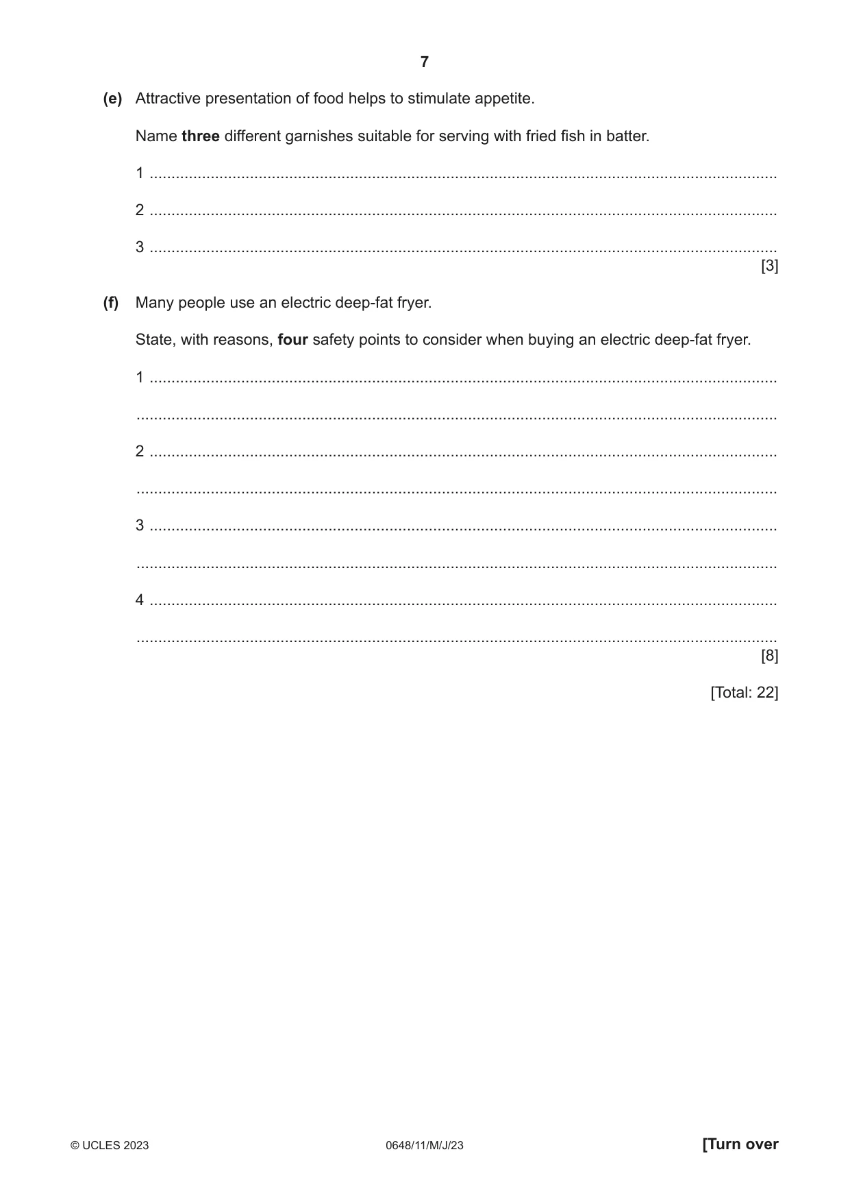 Cambridge IGCSE Food and Nutrition 0648 2023 May/June Paper 1 · Variant 1 question paper, page 7 of 12