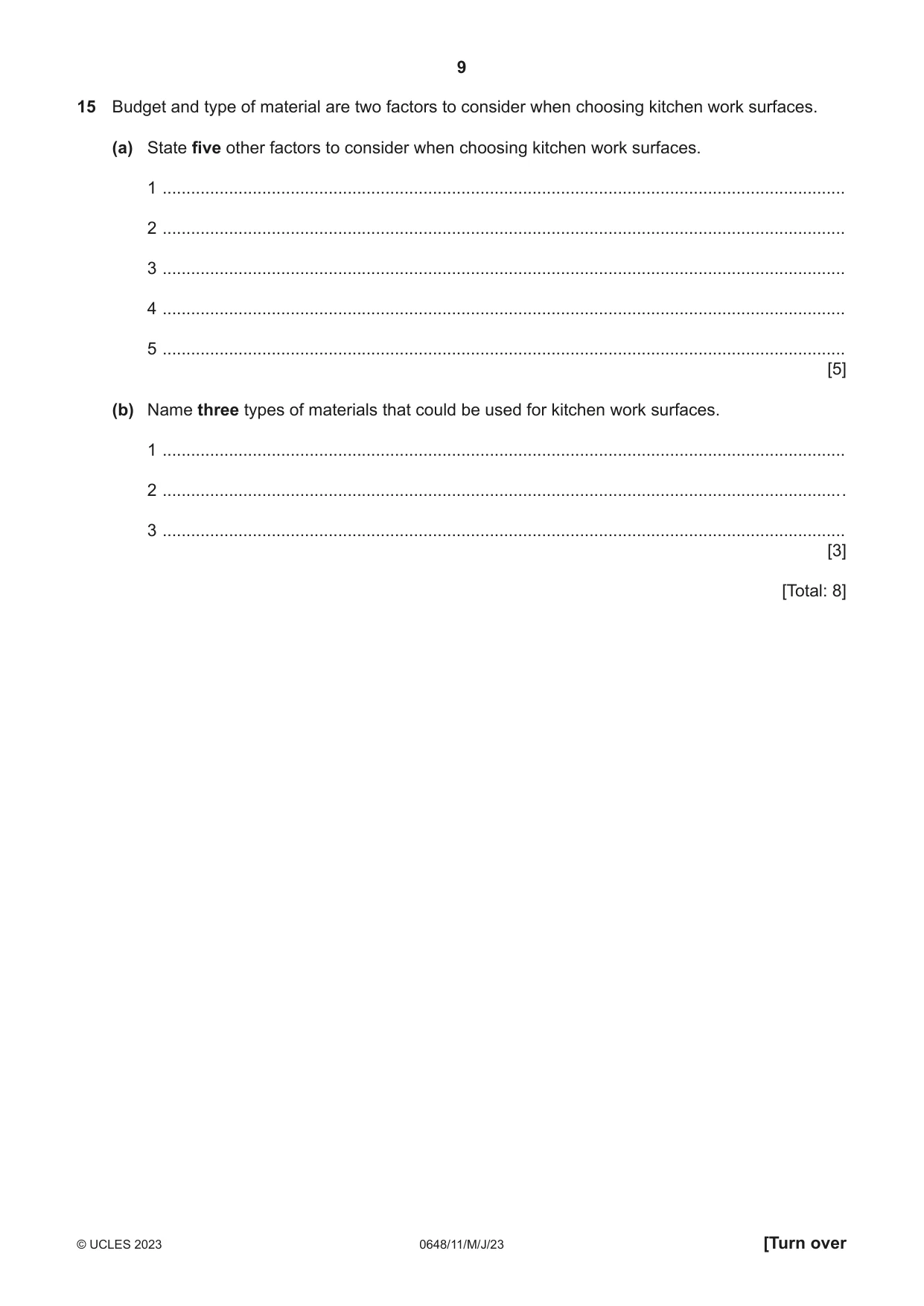 Cambridge IGCSE Food and Nutrition 0648 2023 May/June Paper 1 · Variant 1 question paper, page 9 of 12