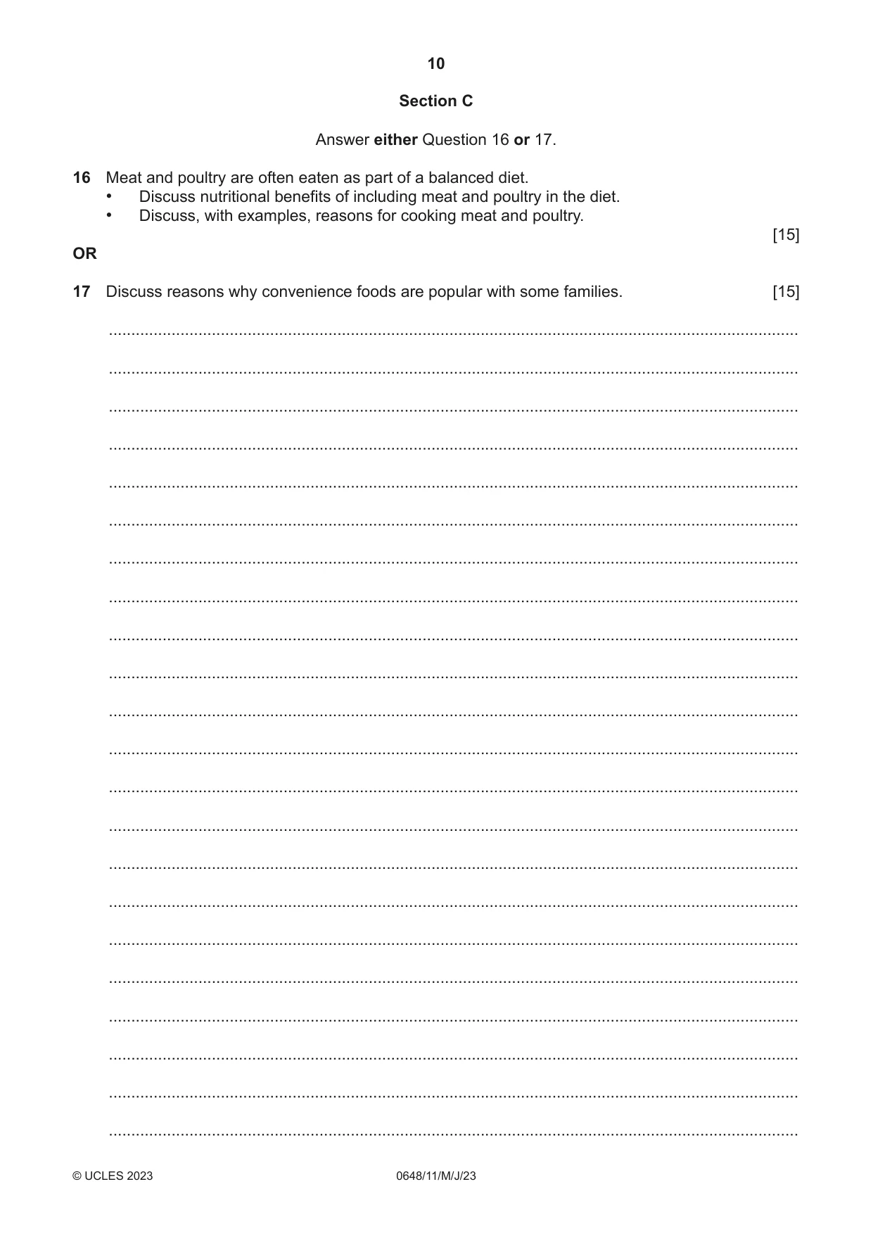 Cambridge IGCSE Food and Nutrition 0648 2023 May/June Paper 1 · Variant 1 question paper, page 10 of 12