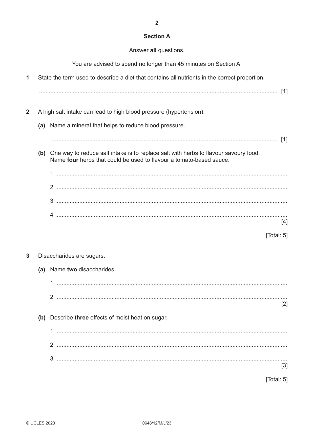 Cambridge IGCSE Food and Nutrition 0648 2023 May/June Paper 1 · Variant 2 question paper, page 2 of 12