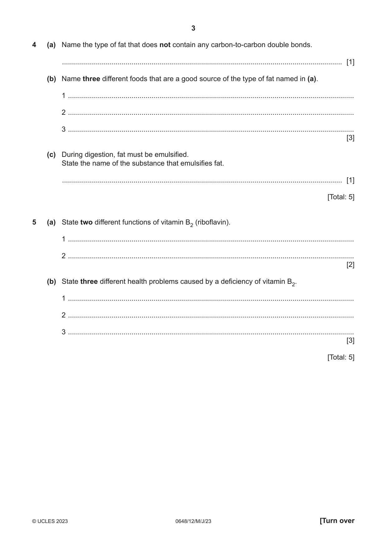 Cambridge IGCSE Food and Nutrition 0648 2023 May/June Paper 1 · Variant 2 question paper, page 3 of 12