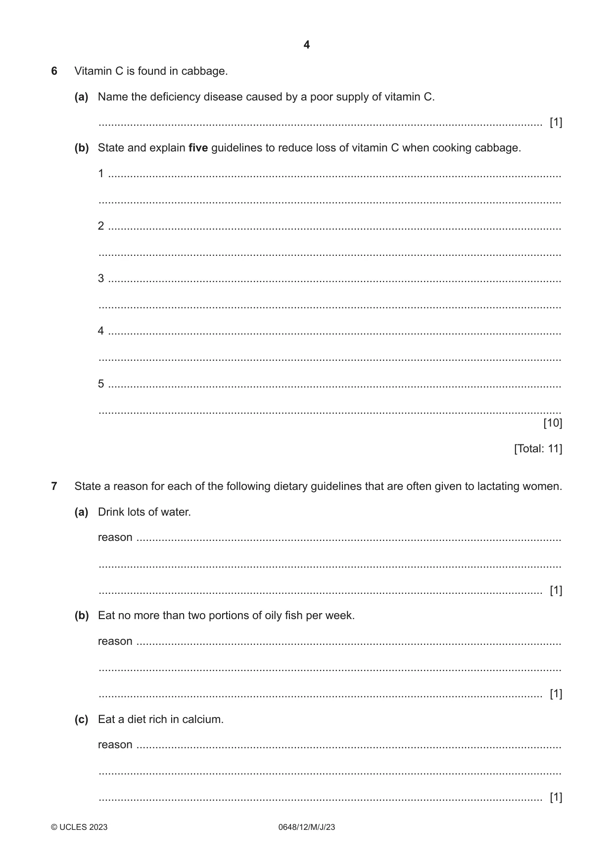 Cambridge IGCSE Food and Nutrition 0648 2023 May/June Paper 1 · Variant 2 question paper, page 4 of 12
