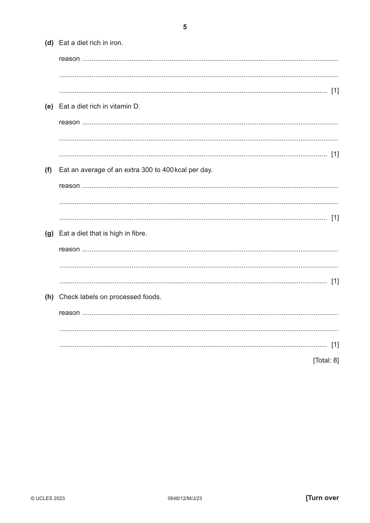 Cambridge IGCSE Food and Nutrition 0648 2023 May/June Paper 1 · Variant 2 question paper, page 5 of 12