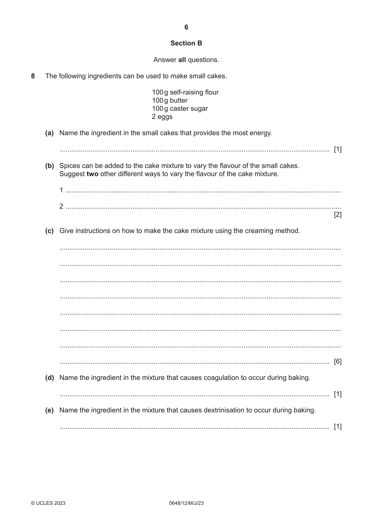 Cambridge IGCSE Food and Nutrition 0648 2023 May/June Paper 1 · Variant 2 question paper, page 6 of 12