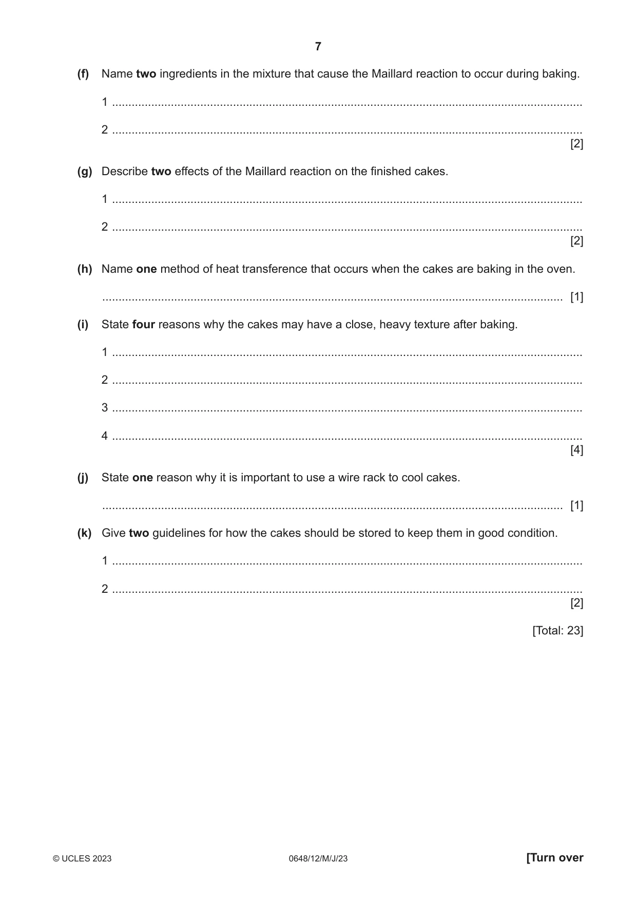 Cambridge IGCSE Food and Nutrition 0648 2023 May/June Paper 1 · Variant 2 question paper, page 7 of 12