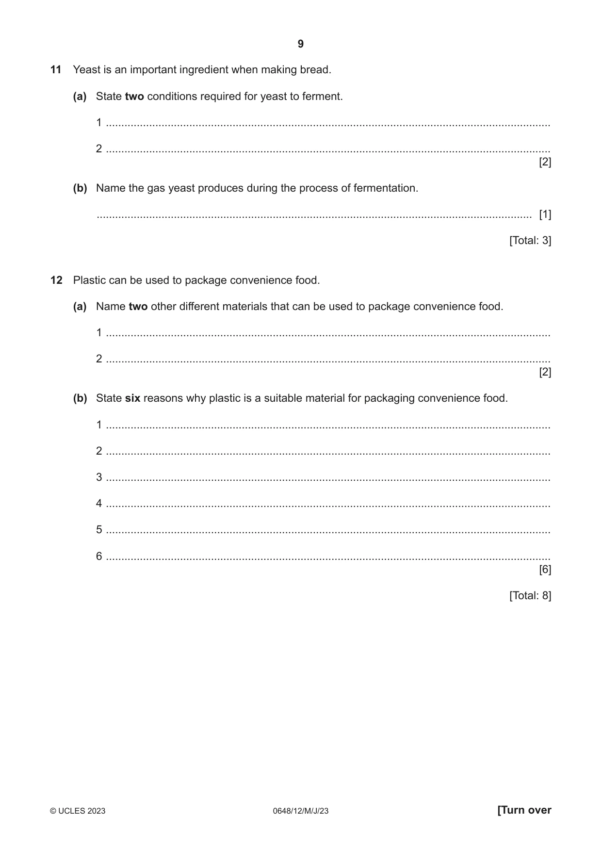 Cambridge IGCSE Food and Nutrition 0648 2023 May/June Paper 1 · Variant 2 question paper, page 9 of 12