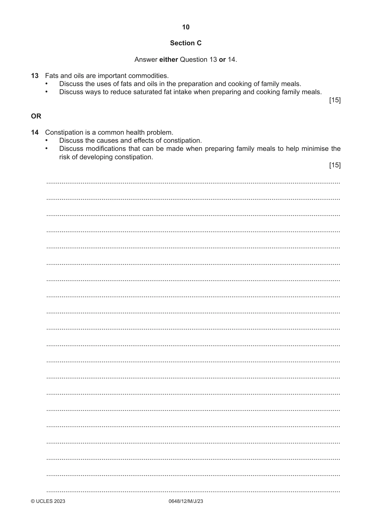 Cambridge IGCSE Food and Nutrition 0648 2023 May/June Paper 1 · Variant 2 question paper, page 10 of 12