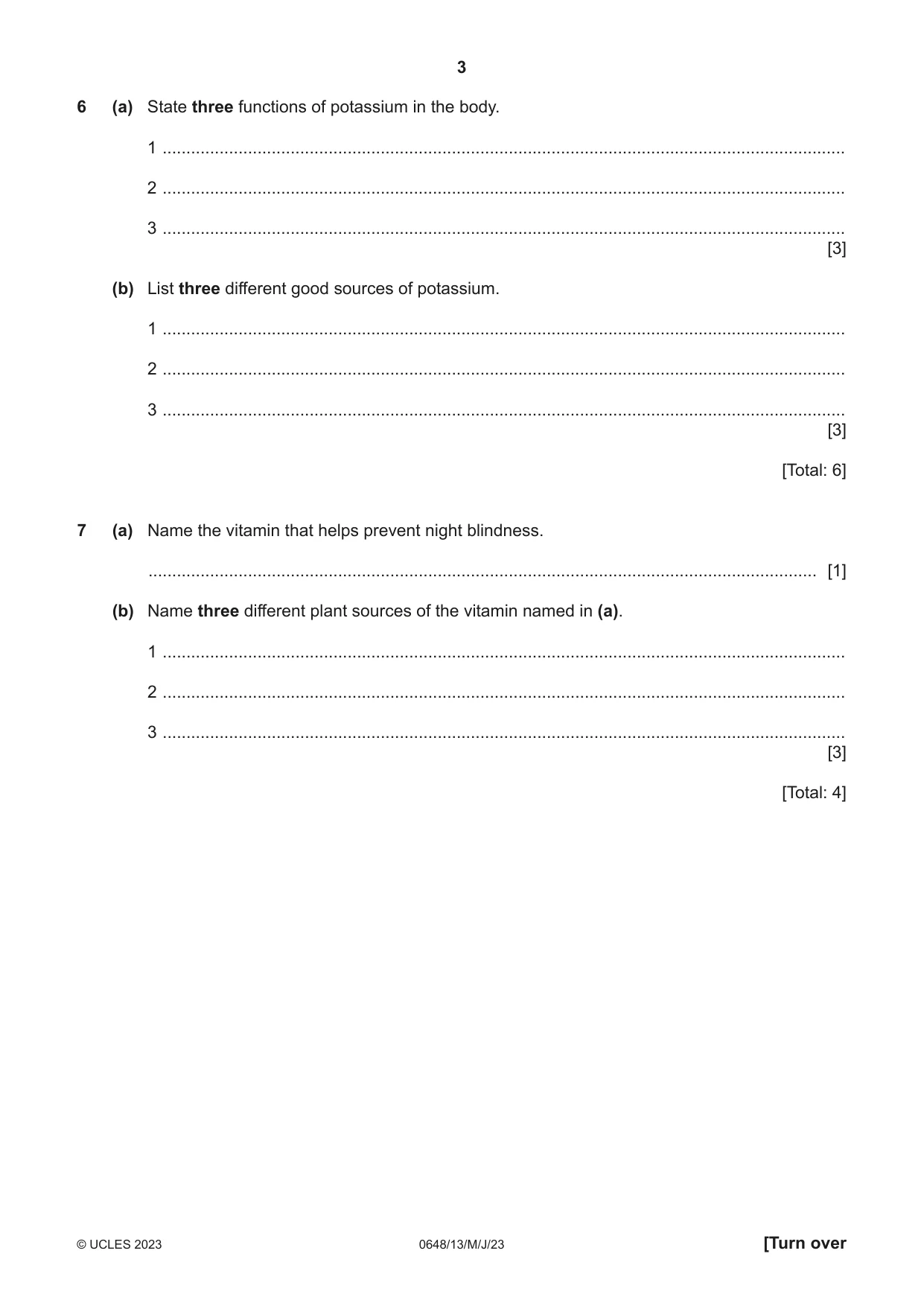 Cambridge IGCSE Food and Nutrition 0648 2023 May/June Paper 1 · Variant 3 question paper, page 3 of 12