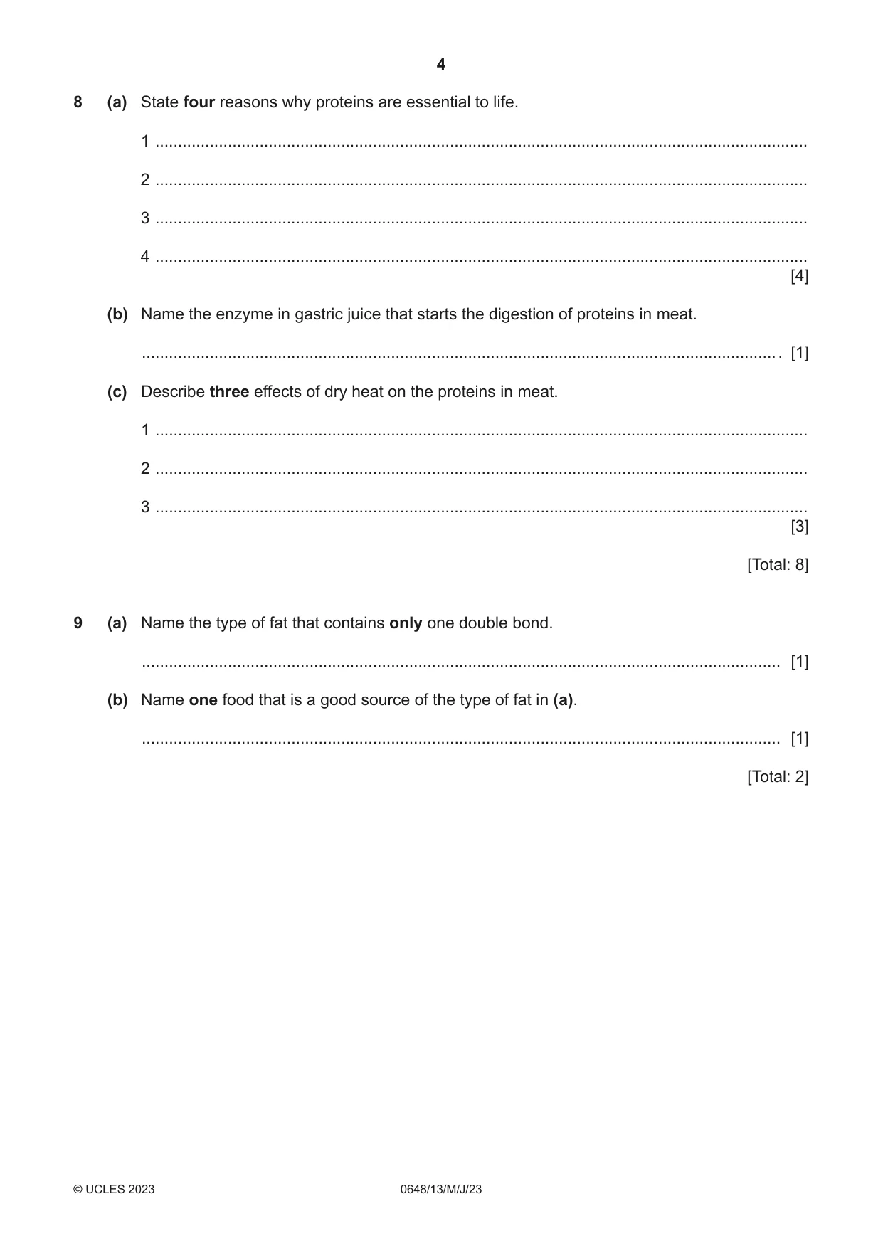 Cambridge IGCSE Food and Nutrition 0648 2023 May/June Paper 1 · Variant 3 question paper, page 4 of 12