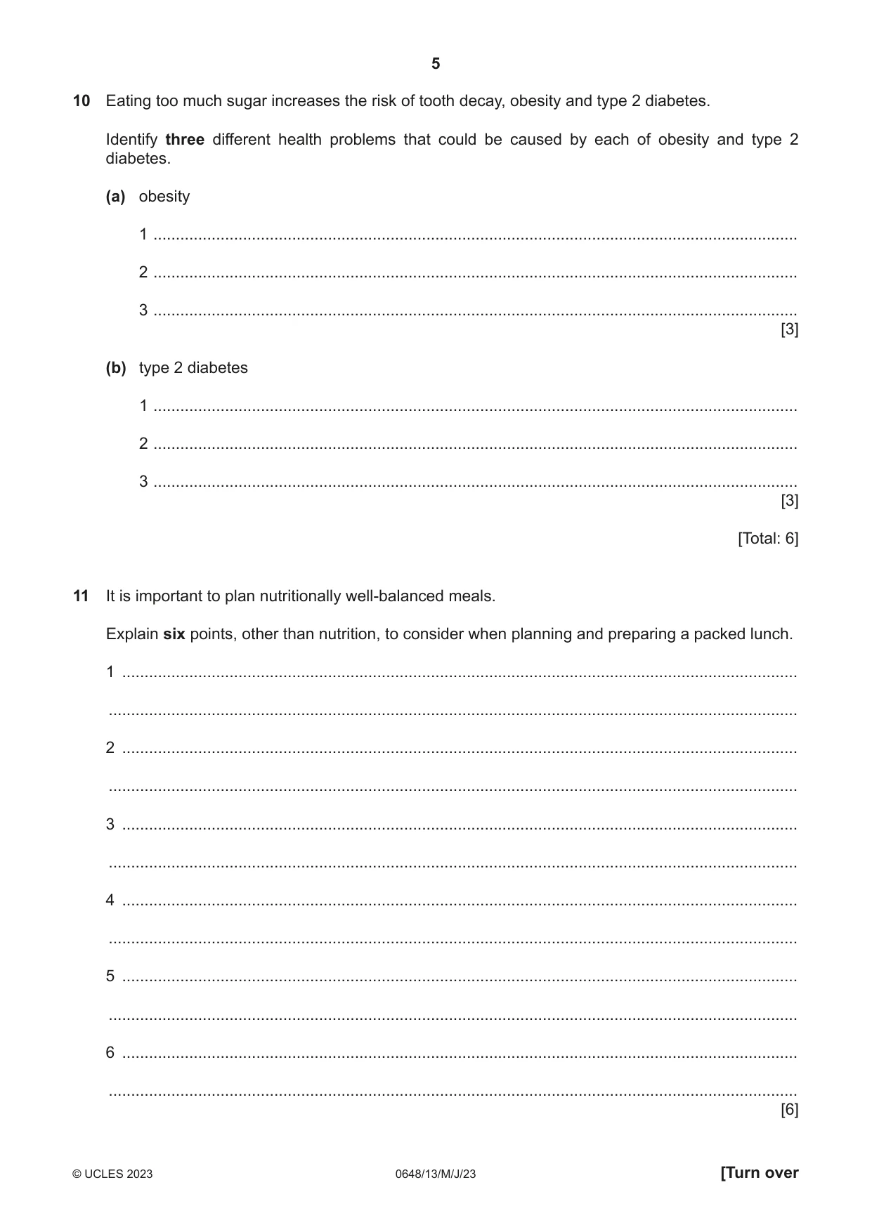 Cambridge IGCSE Food and Nutrition 0648 2023 May/June Paper 1 · Variant 3 question paper, page 5 of 12