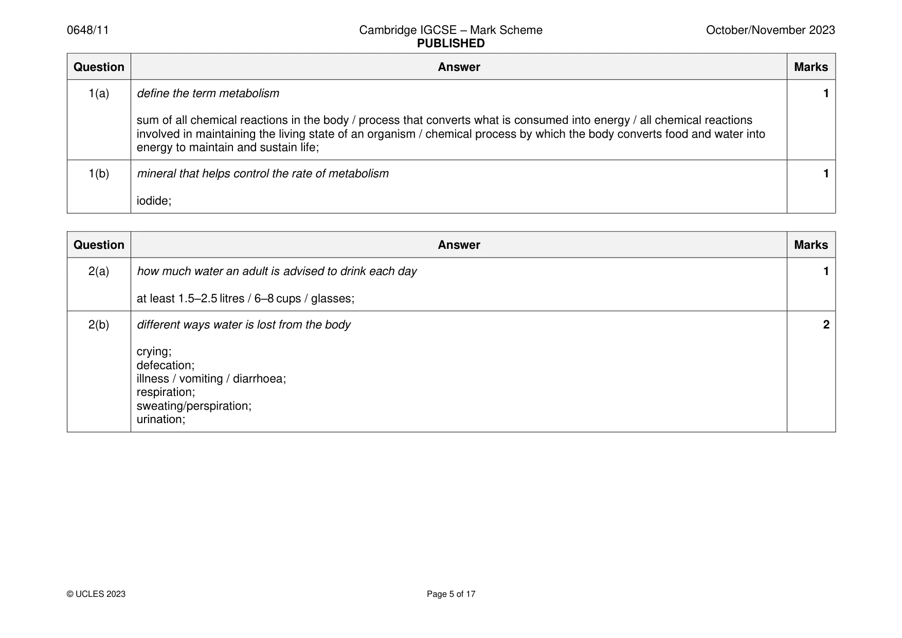 Mark scheme, page 5 of 17