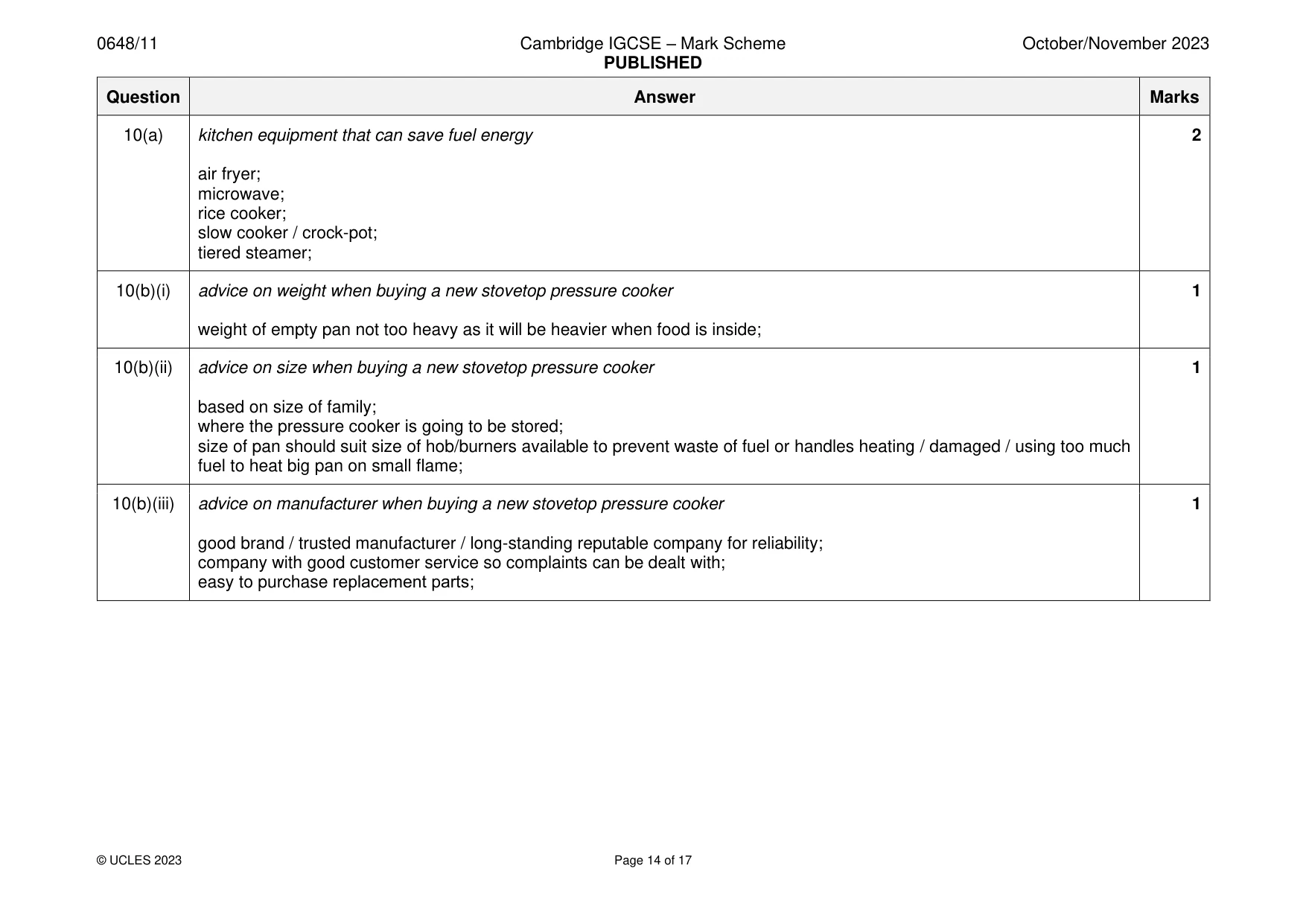 Mark scheme, page 14 of 17