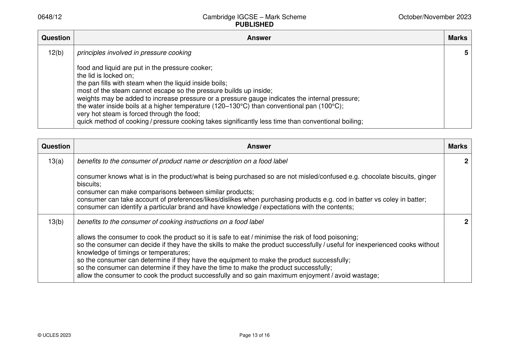 Mark scheme, page 13 of 16