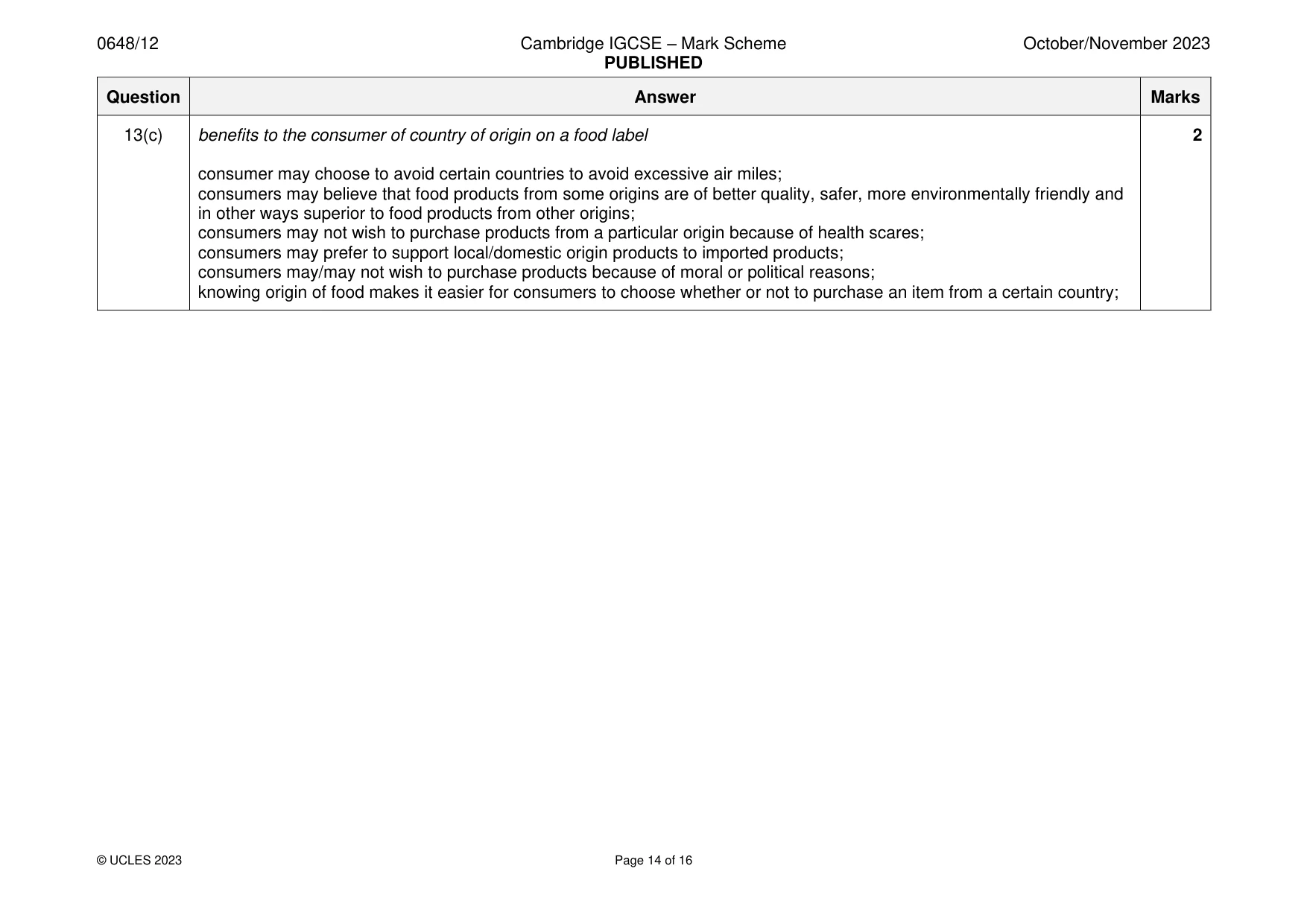 Mark scheme, page 14 of 16