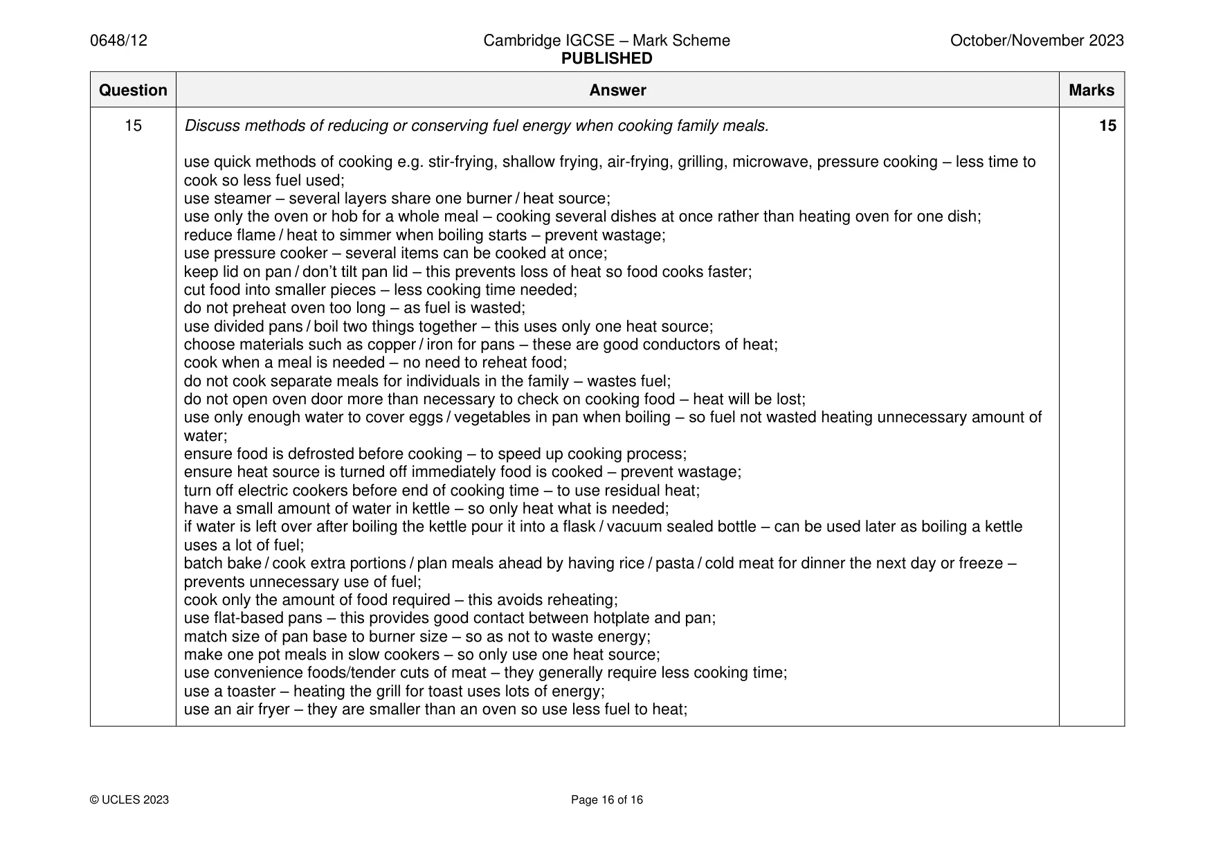 Mark scheme, page 16 of 16