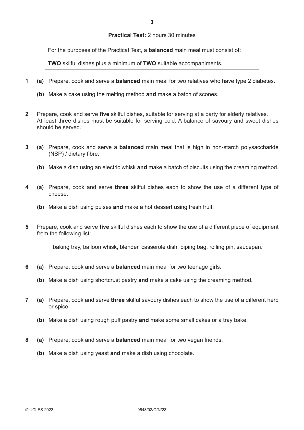 Cambridge IGCSE Food and Nutrition 0648 2023 Oct/Nov Paper 2 · Variant 0 question paper, page 3 of 4