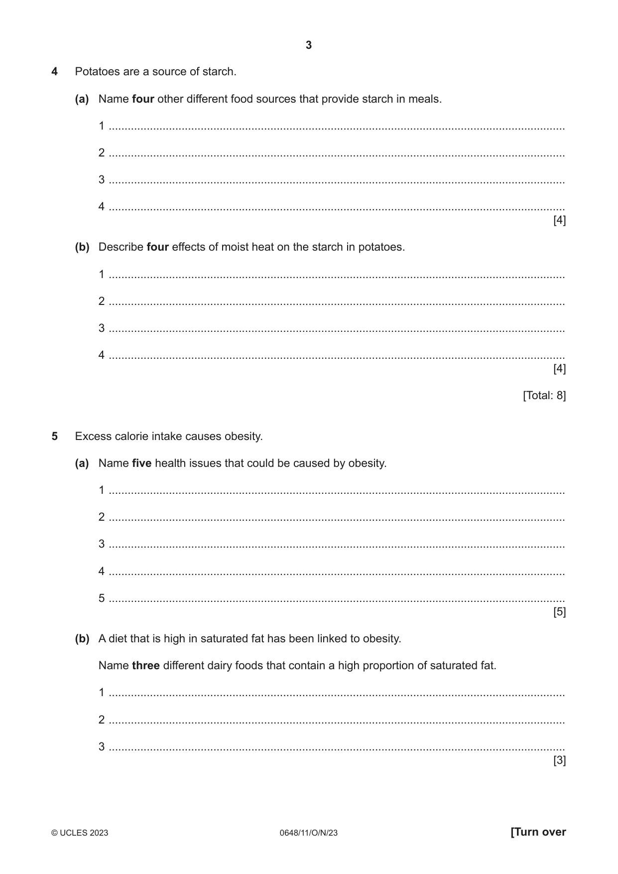 Cambridge IGCSE Food and Nutrition 0648 2023 Oct/Nov Paper 1 · Variant 1 question paper, page 3 of 12