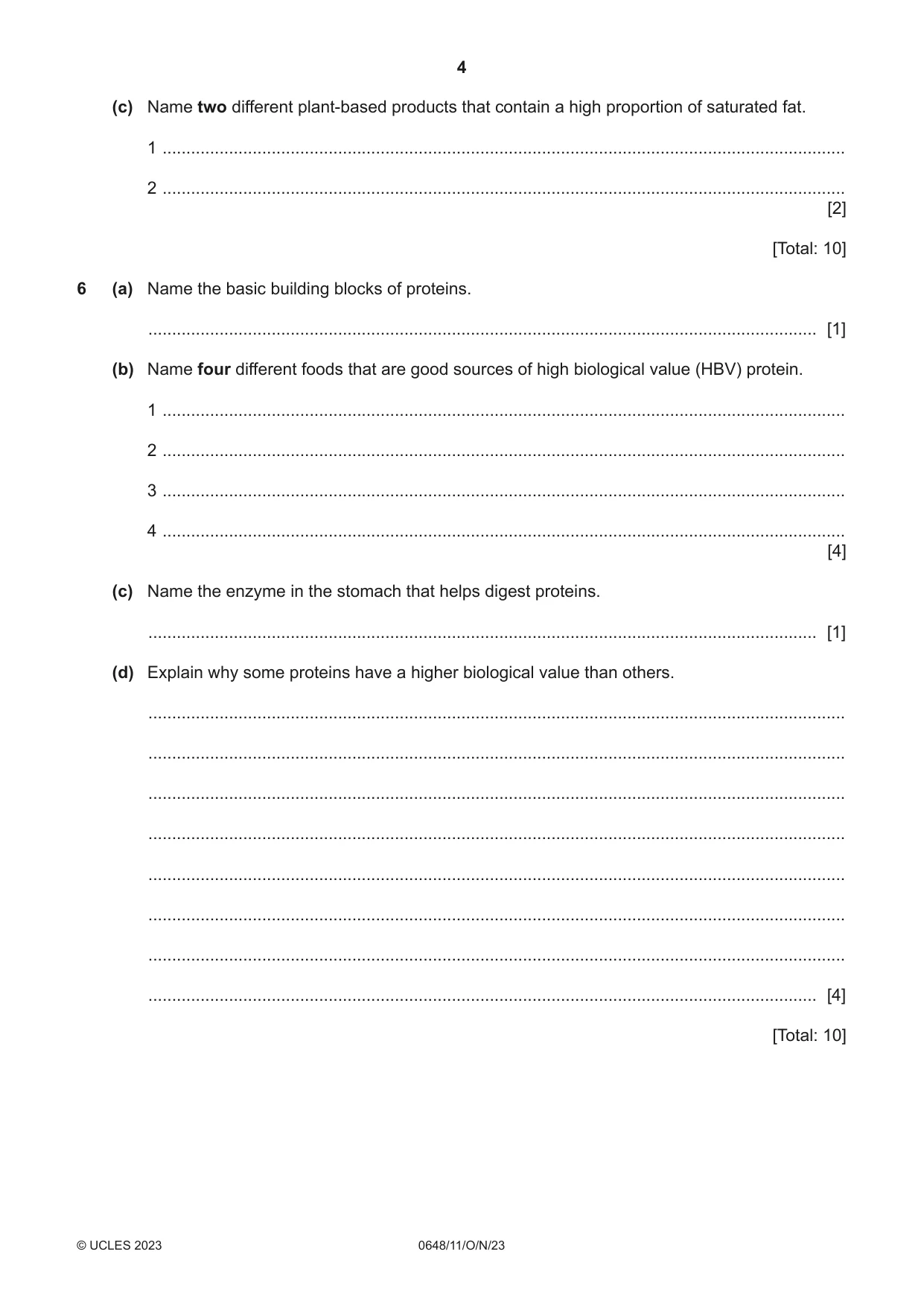 Cambridge IGCSE Food and Nutrition 0648 2023 Oct/Nov Paper 1 · Variant 1 question paper, page 4 of 12