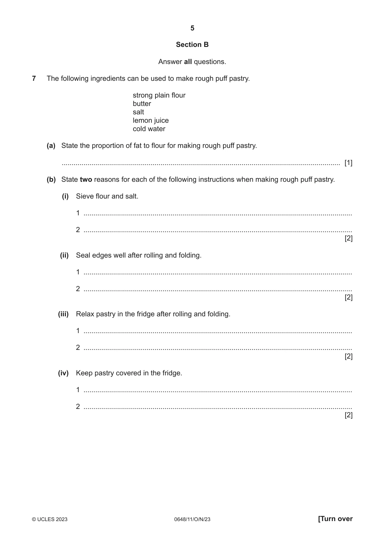Cambridge IGCSE Food and Nutrition 0648 2023 Oct/Nov Paper 1 · Variant 1 question paper, page 5 of 12