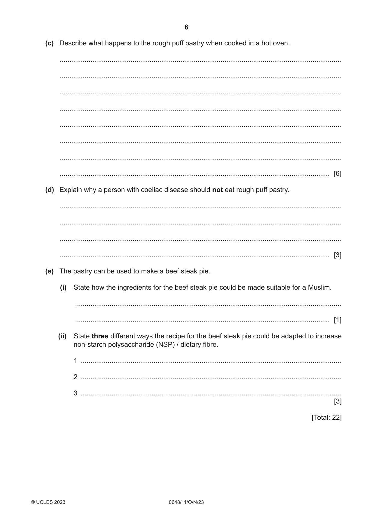 Cambridge IGCSE Food and Nutrition 0648 2023 Oct/Nov Paper 1 · Variant 1 question paper, page 6 of 12