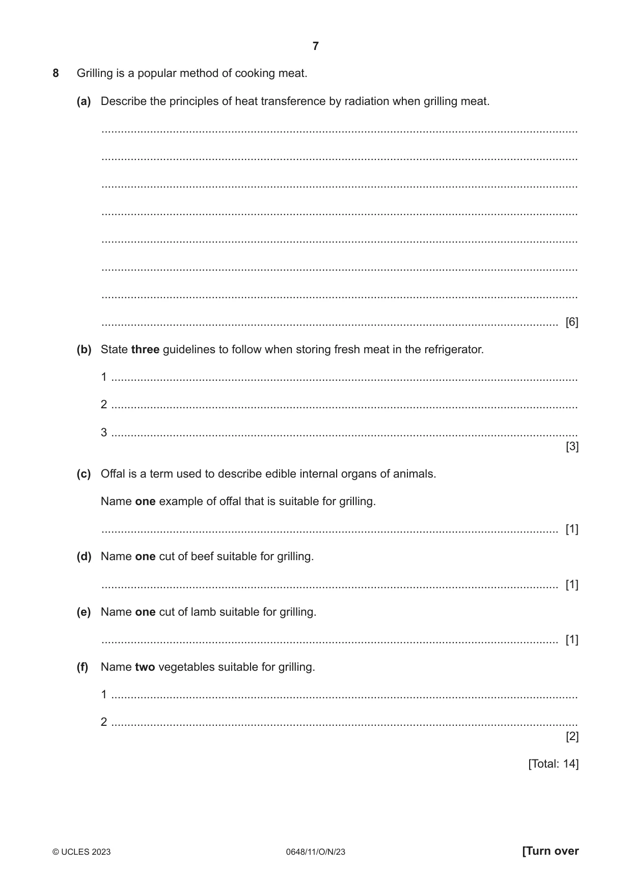 Cambridge IGCSE Food and Nutrition 0648 2023 Oct/Nov Paper 1 · Variant 1 question paper, page 7 of 12