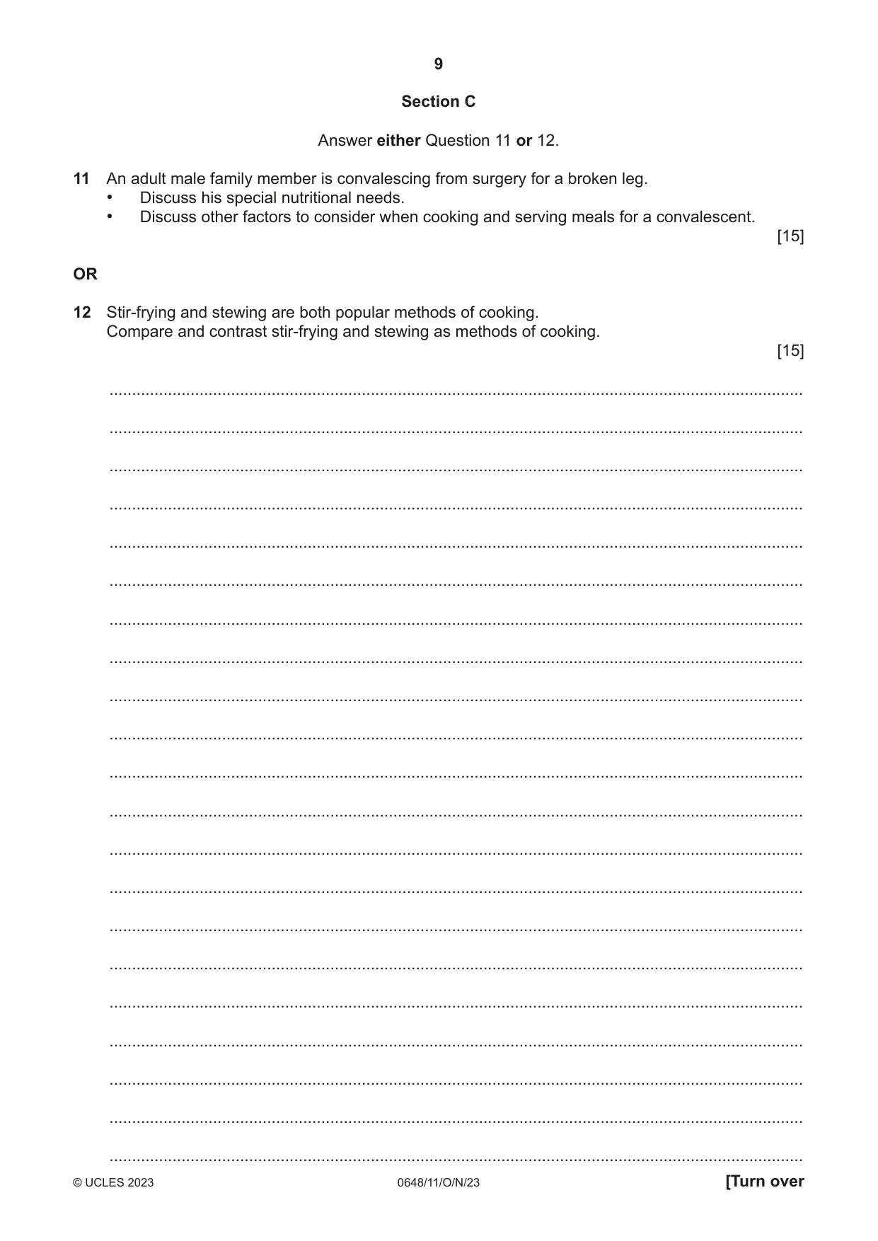 Cambridge IGCSE Food and Nutrition 0648 2023 Oct/Nov Paper 1 · Variant 1 question paper, page 9 of 12
